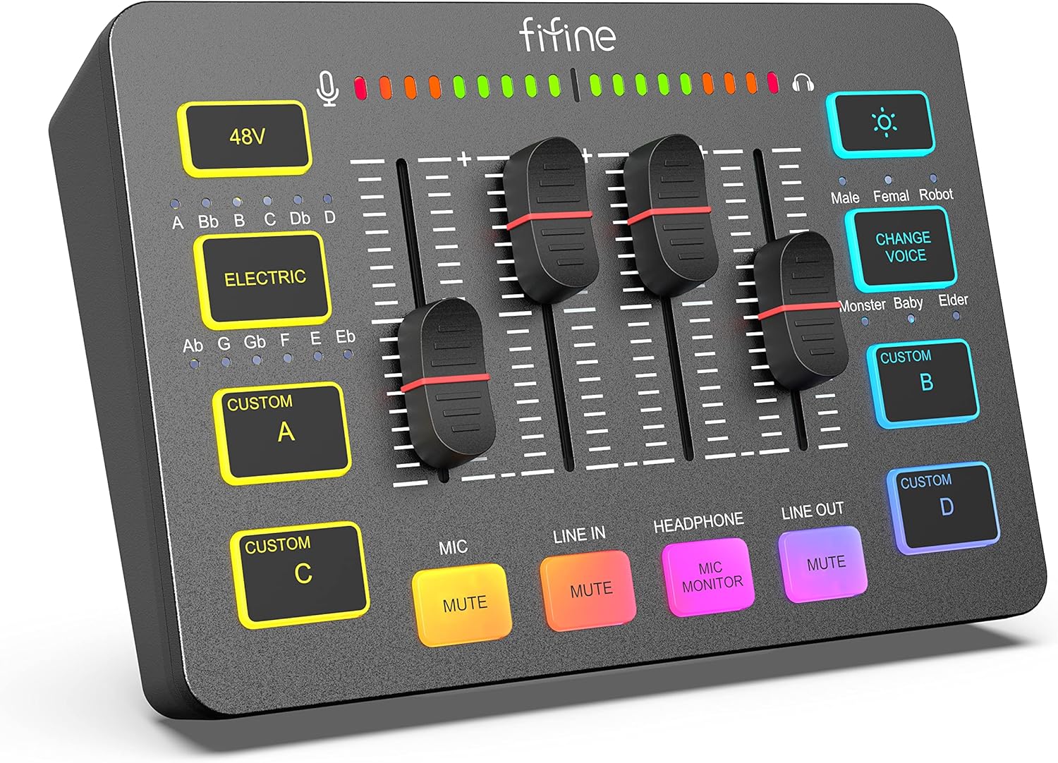FIFINE Gaming Audio Mixer for Streaming, RGB PC Audio Interface, DJ Mixer with X...
