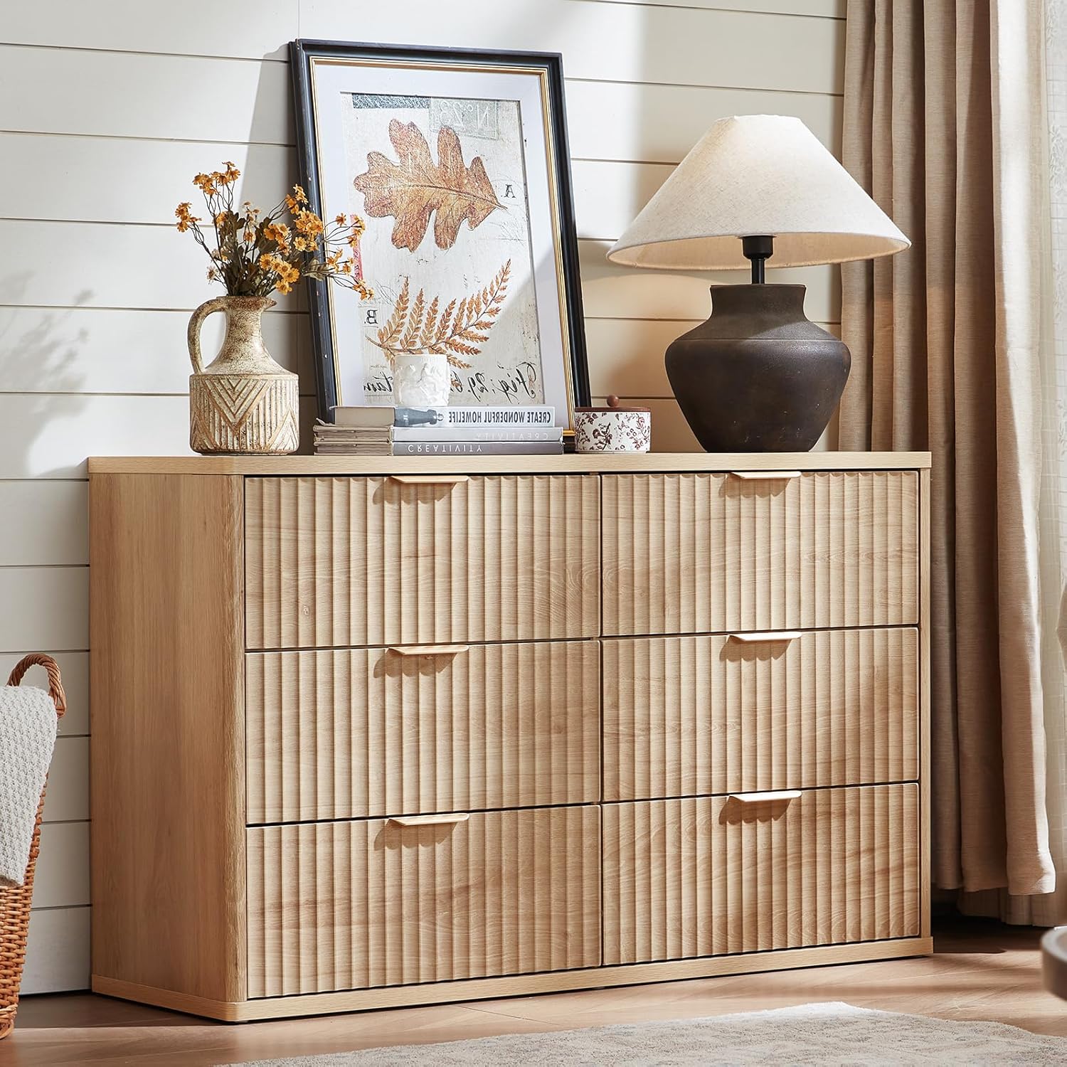 LEYAOYAO Fluted 6 Drawers Dresser for Bedroom, 48" Wide Modern Chest of Drawers...