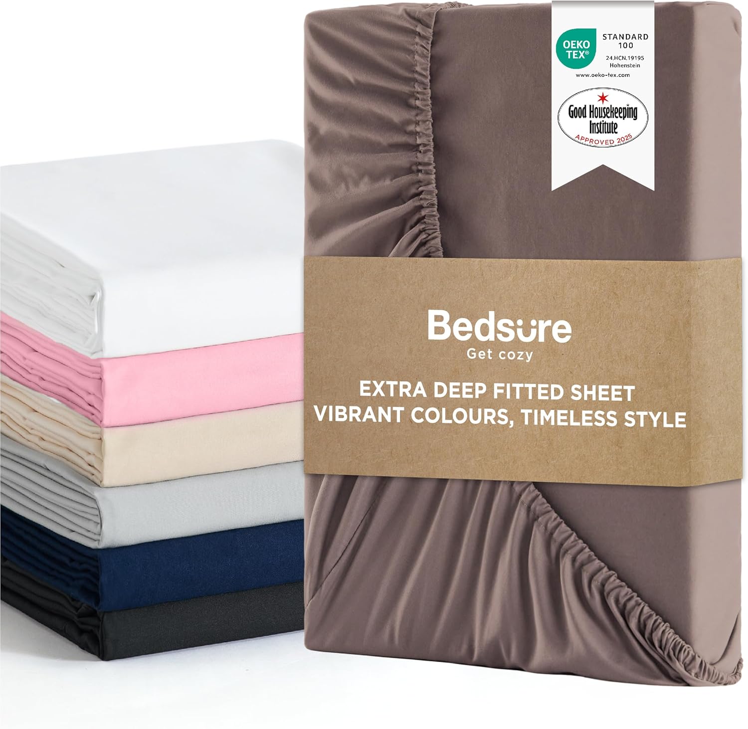 Bedsure King Fitted Sheet, Innovative Bed Sheets with Extra Deep Pocket 16 Inche...