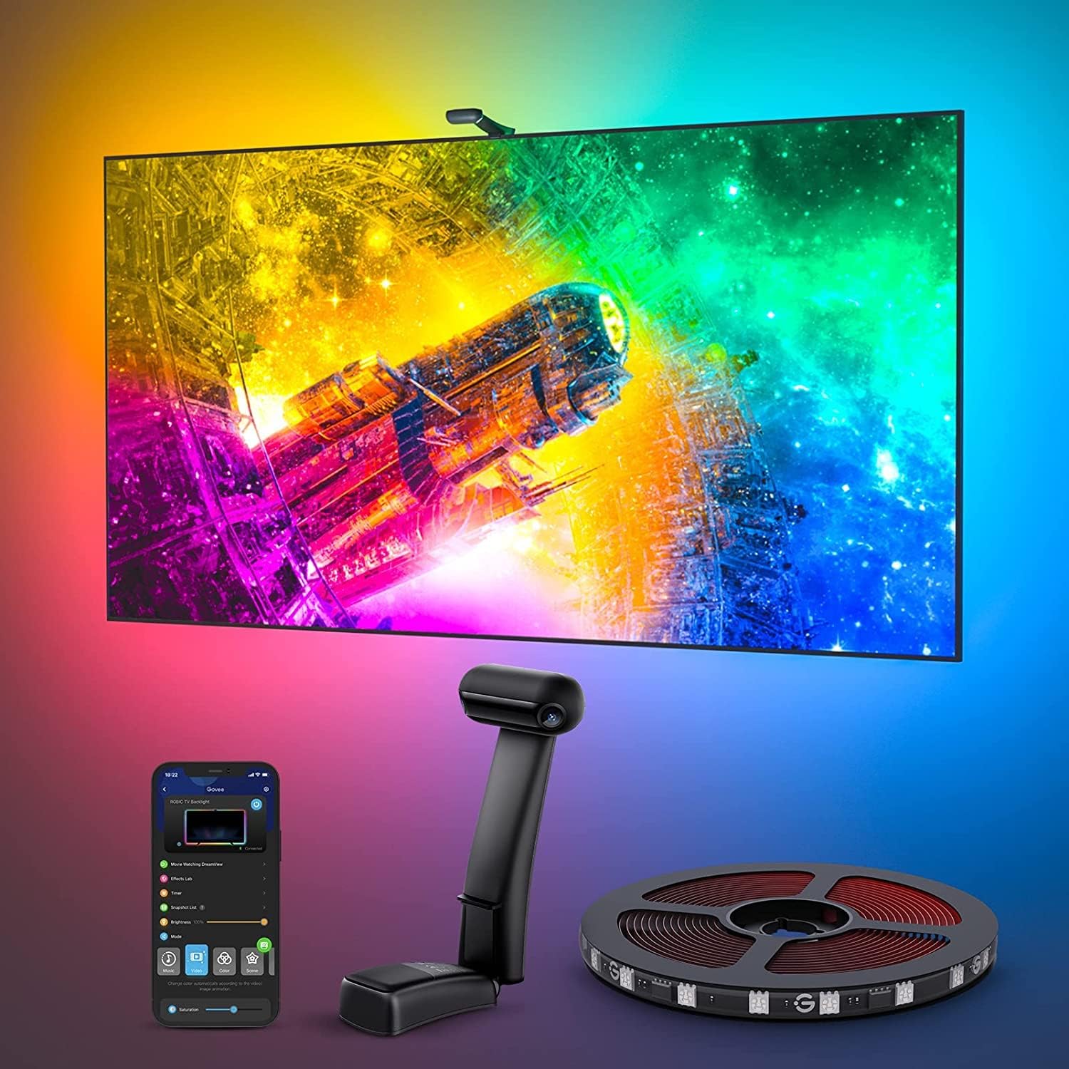 Govee Envisual TV LED Backlight T2 with Dual Cameras, 11.8ft RGBIC Wi-Fi LED Str...