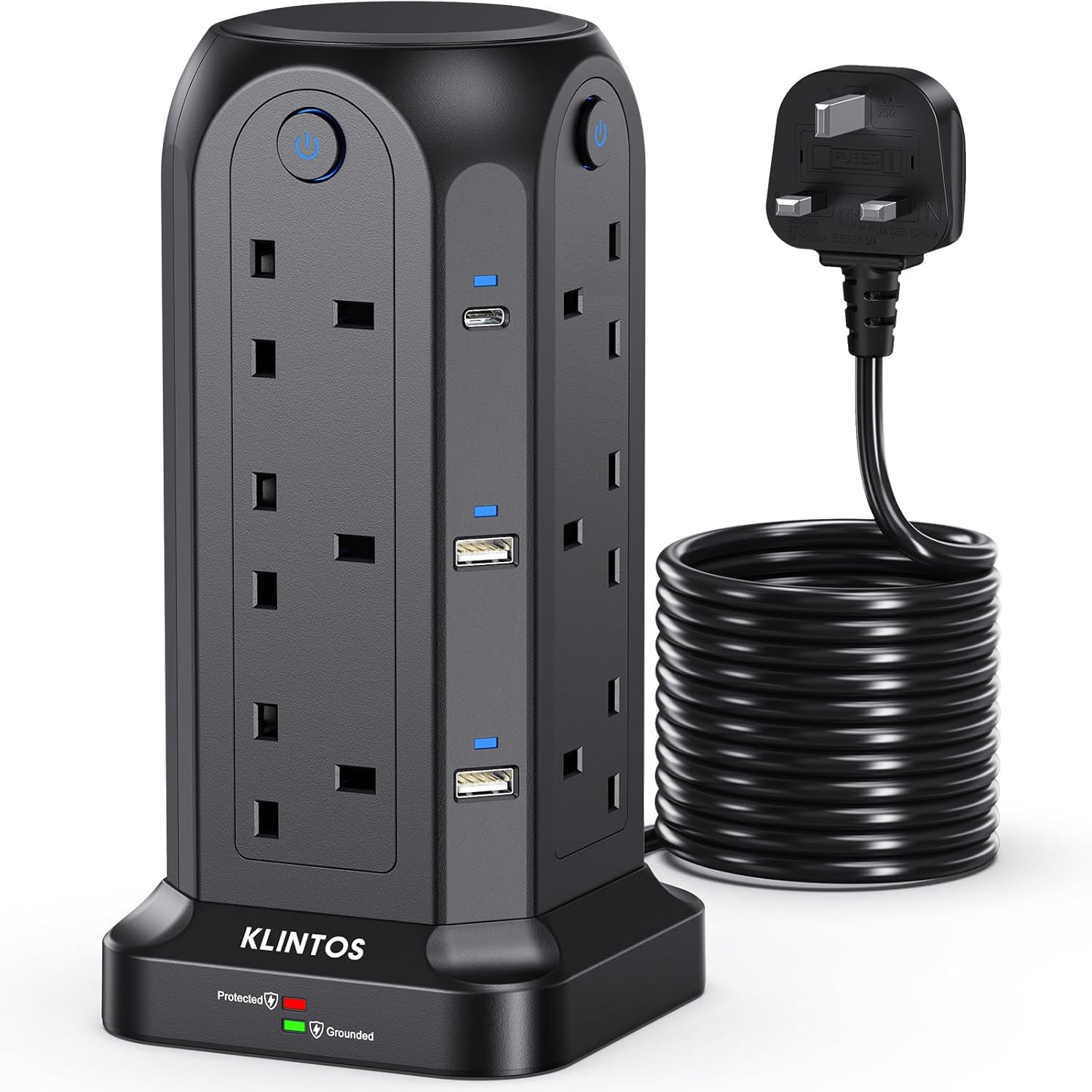 Tower Extension Lead 5M, 12 Way Surge Protection W...