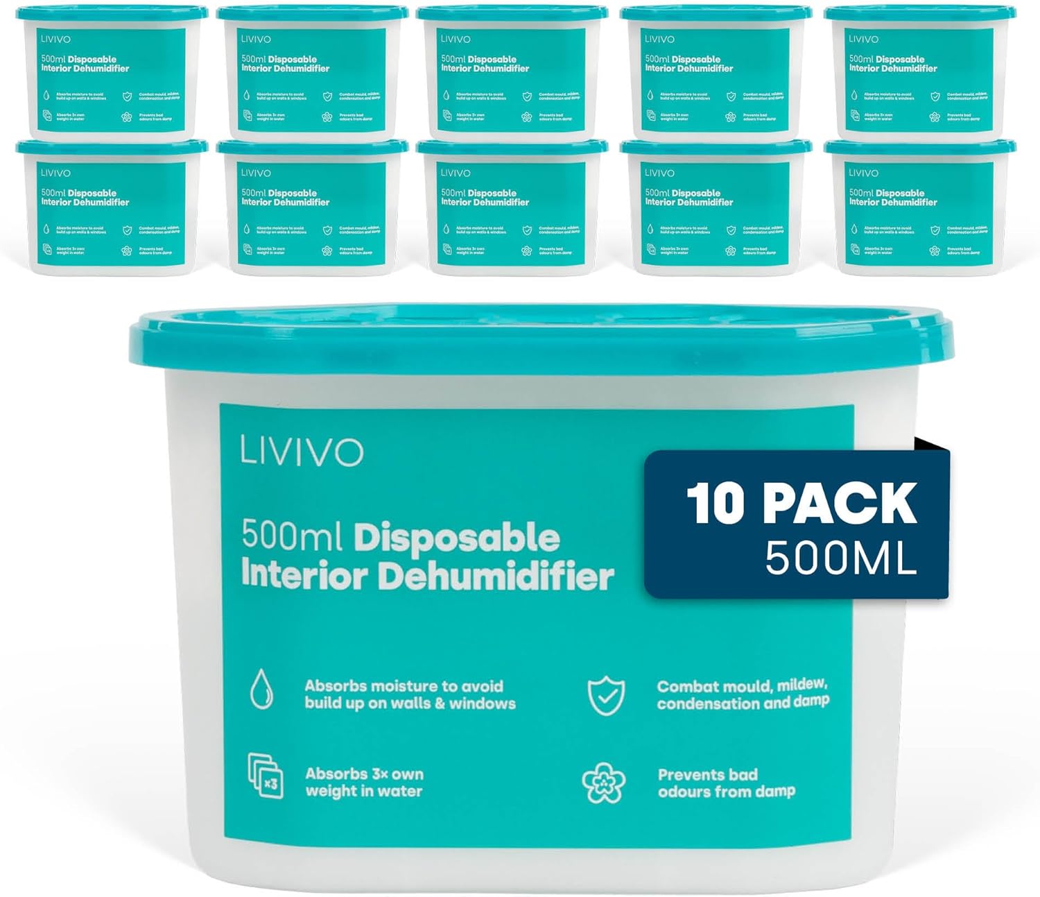 LIVIVO Dehumidifiers Disposable 500ml - 10-Pack Disposable Dehumidifiers for Hom...