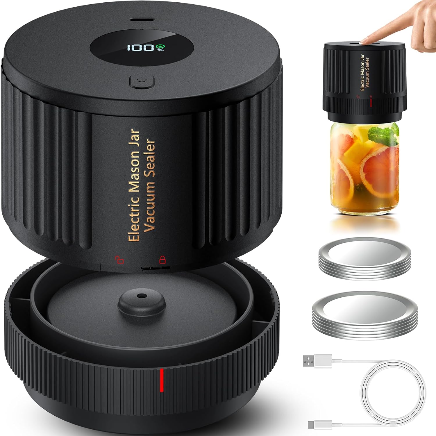 Electric Mason Jar Vacuum Sealer Kit for Wide Mouth and Regular Mouth Mason Jars...