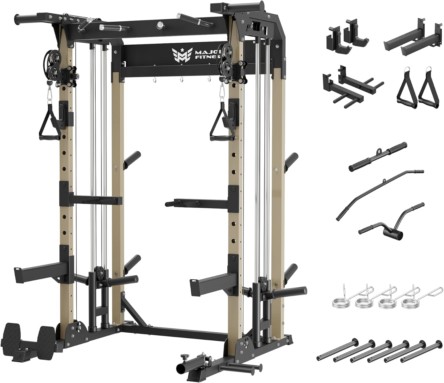 MAJOR FITNESS F22 Power Rack, 1600lbs All-in-One Squat Rack with Dual Pulley Sys...