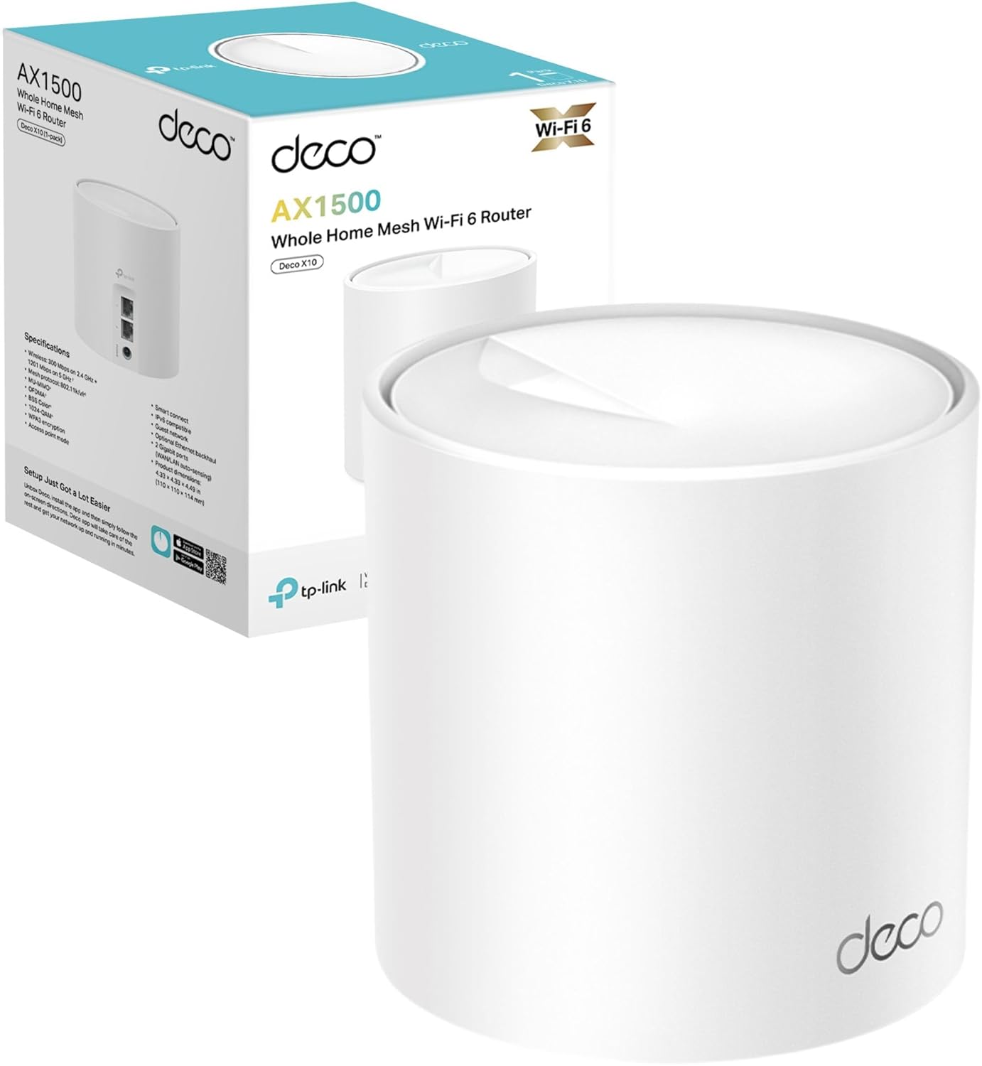 TP-Link Deco X10 AX1500 Mesh WiFi 6 System, WiFi Router, Whole Home Seamless Roa...