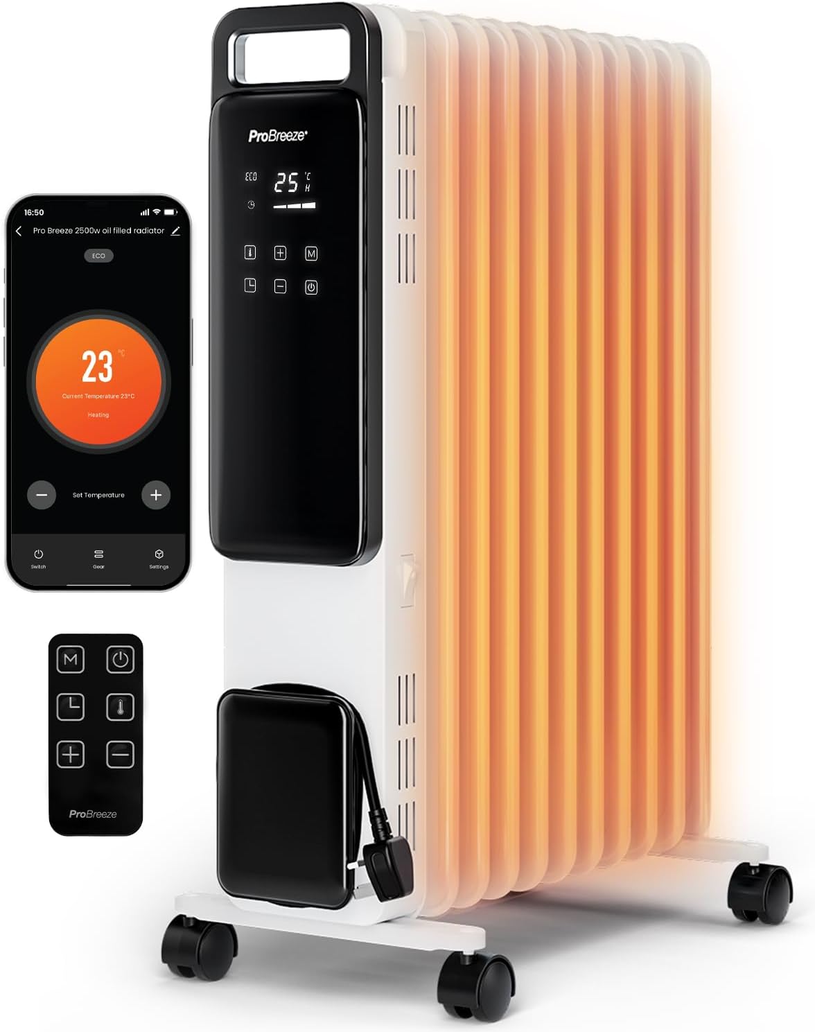 Pro Breeze® OmniWarm Smart 2500W 11 Fin Oil Filled Radiator - Digital - WiFi Sma...