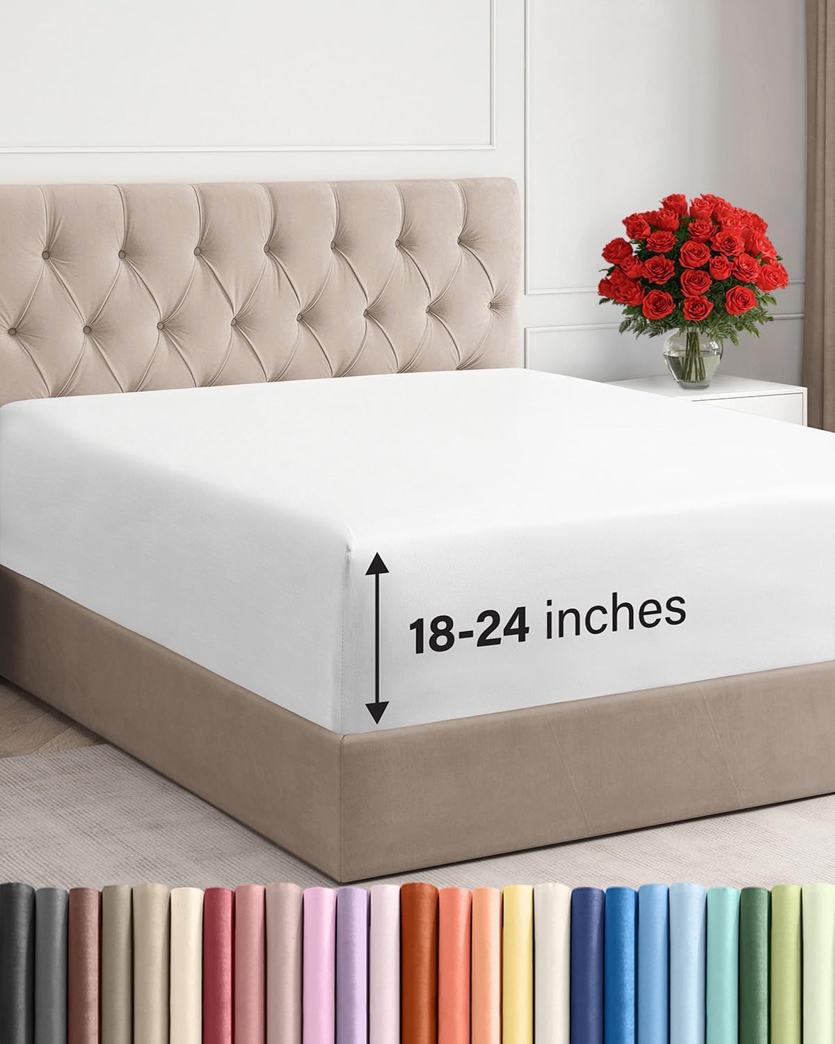 Extra Deep Queen Fitted Sheet - Hotel Luxury Single Fitted Sheet Only - Easily F...