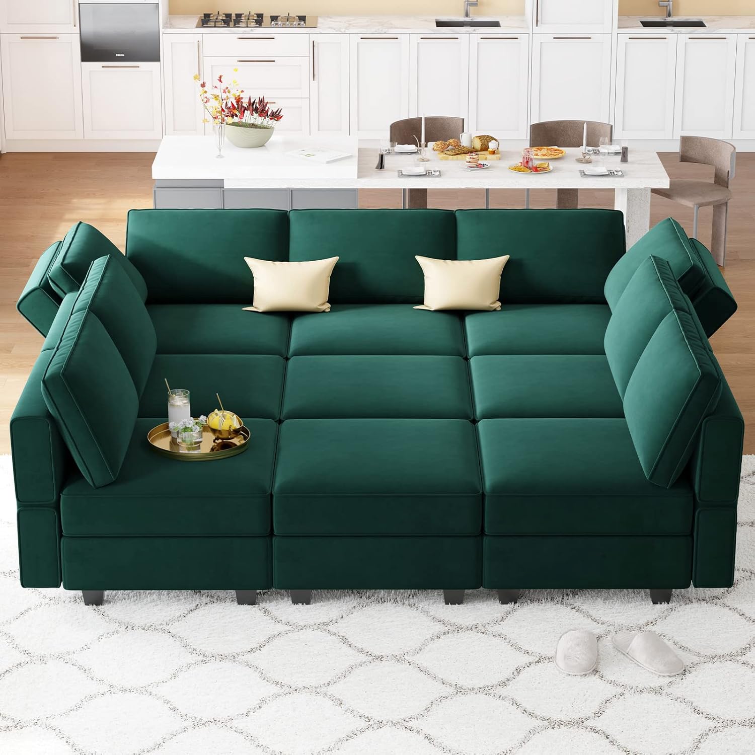 Belffin Modular Sectional Sofa with Ottomans Velvet Reversible Sleeper Sectional...