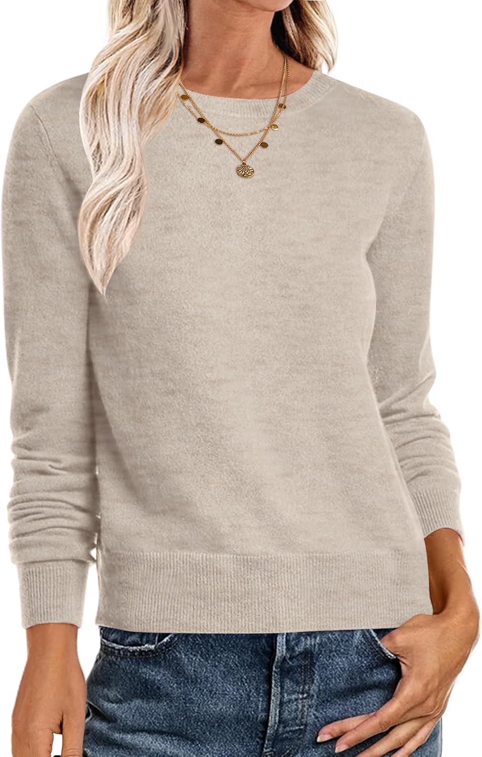 ANRABESS Sweaters for Women Long Sleeve Lightweight Crewneck Soft Basic Knit Loo...