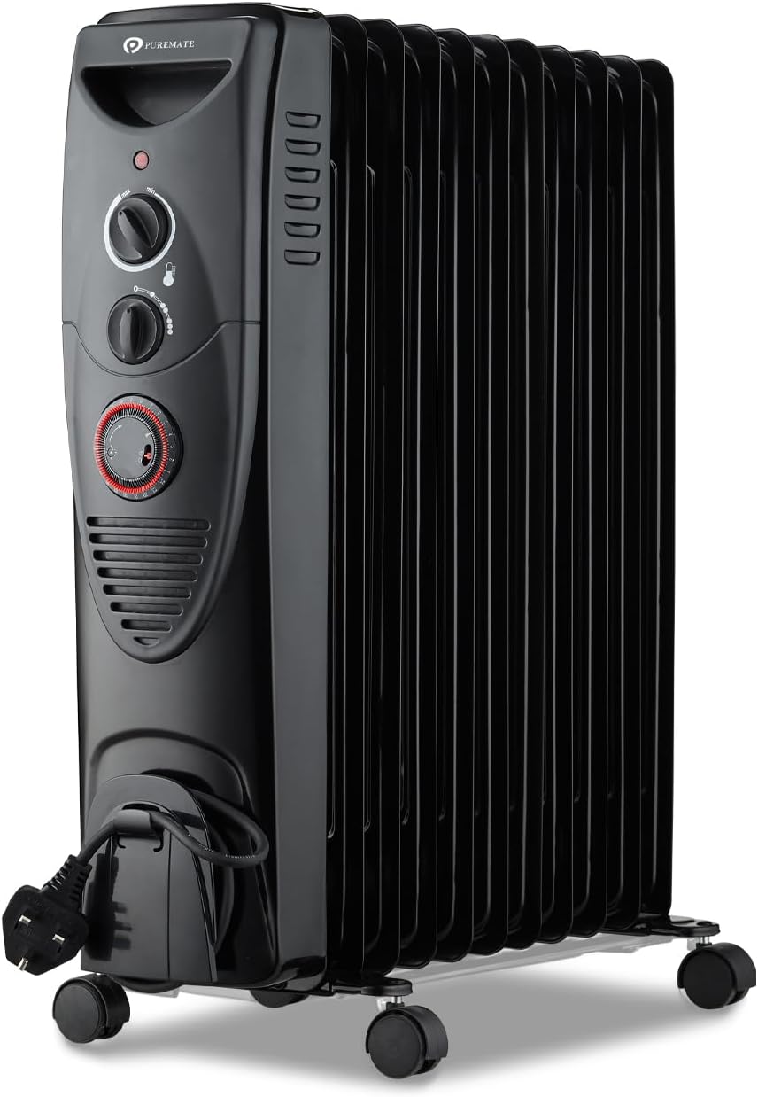 PureMate Oil Filled Radiator, 2500W/2.5KW - 11 Fin - Portable Electric Heater, 3...