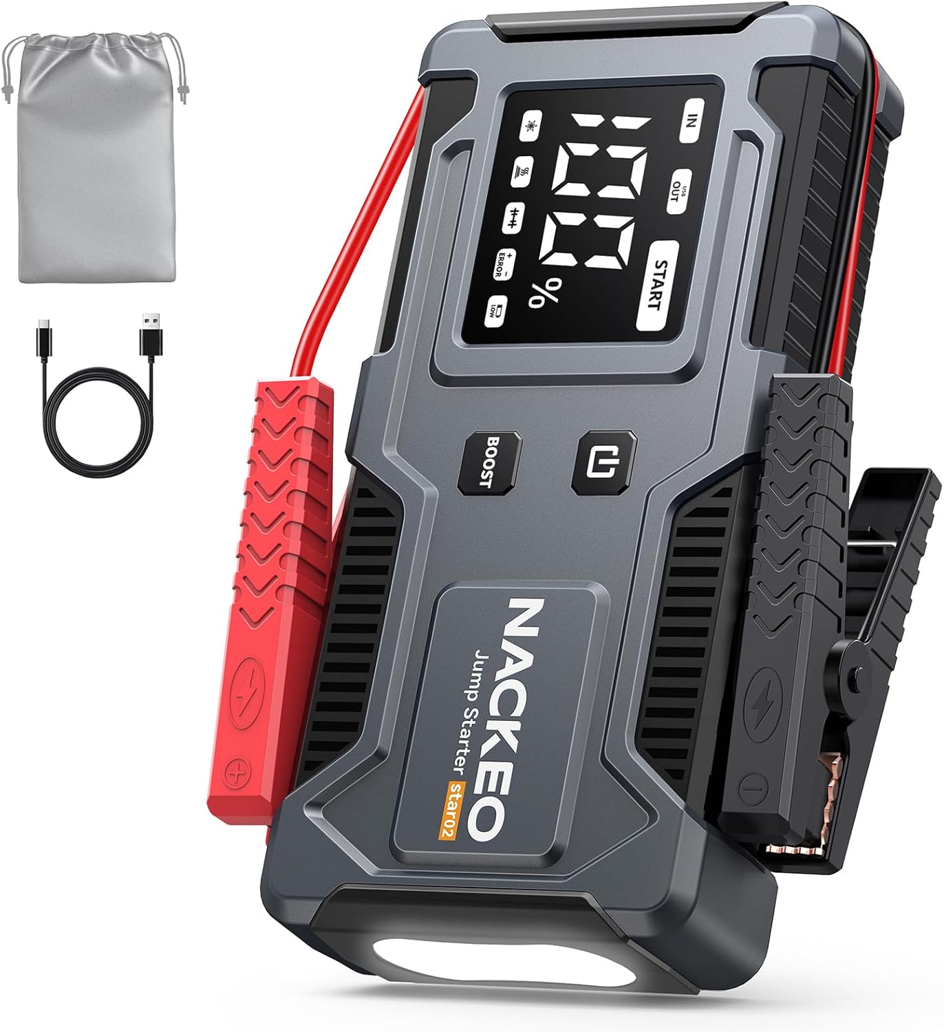 Jump Starter Power Pack 6000A, Safer Built-In Clip...
