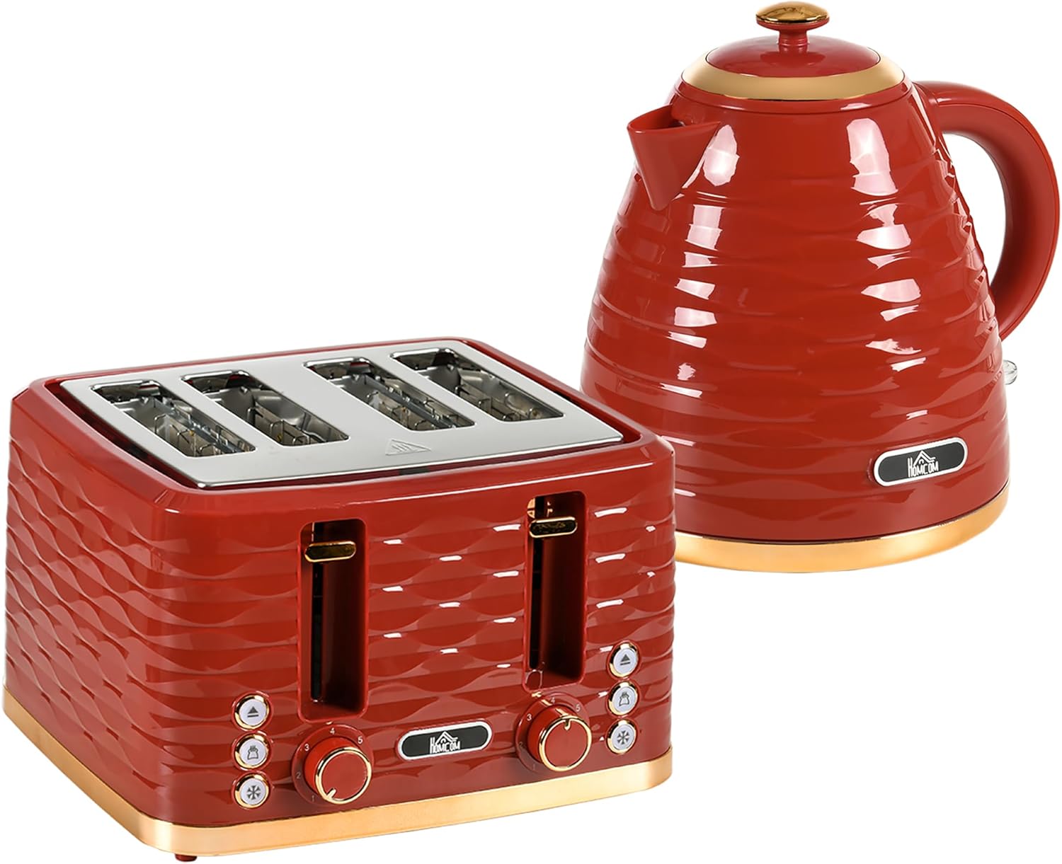 HOMCOM Kettle and Toaster Sets, 3000W 1.7L Rapid Boil Kettle & 4 Slice Toaster w...