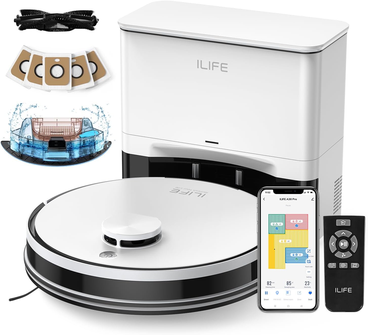 ILIFE A30 Pro Robot Vacuum and Mop, Self Emptying Station for 60 Days, 5000Pa Su...