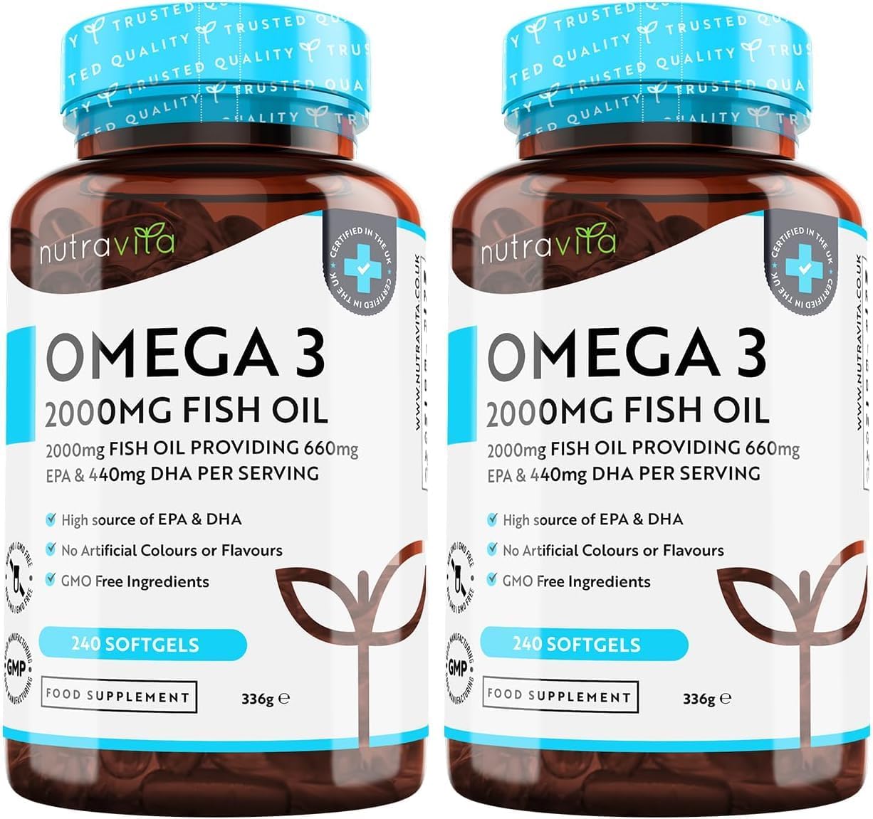 Omega 3 Capsules High Strength 2000mg with 660mg EPA & 440mg DHA, 2 Bottles of 2...