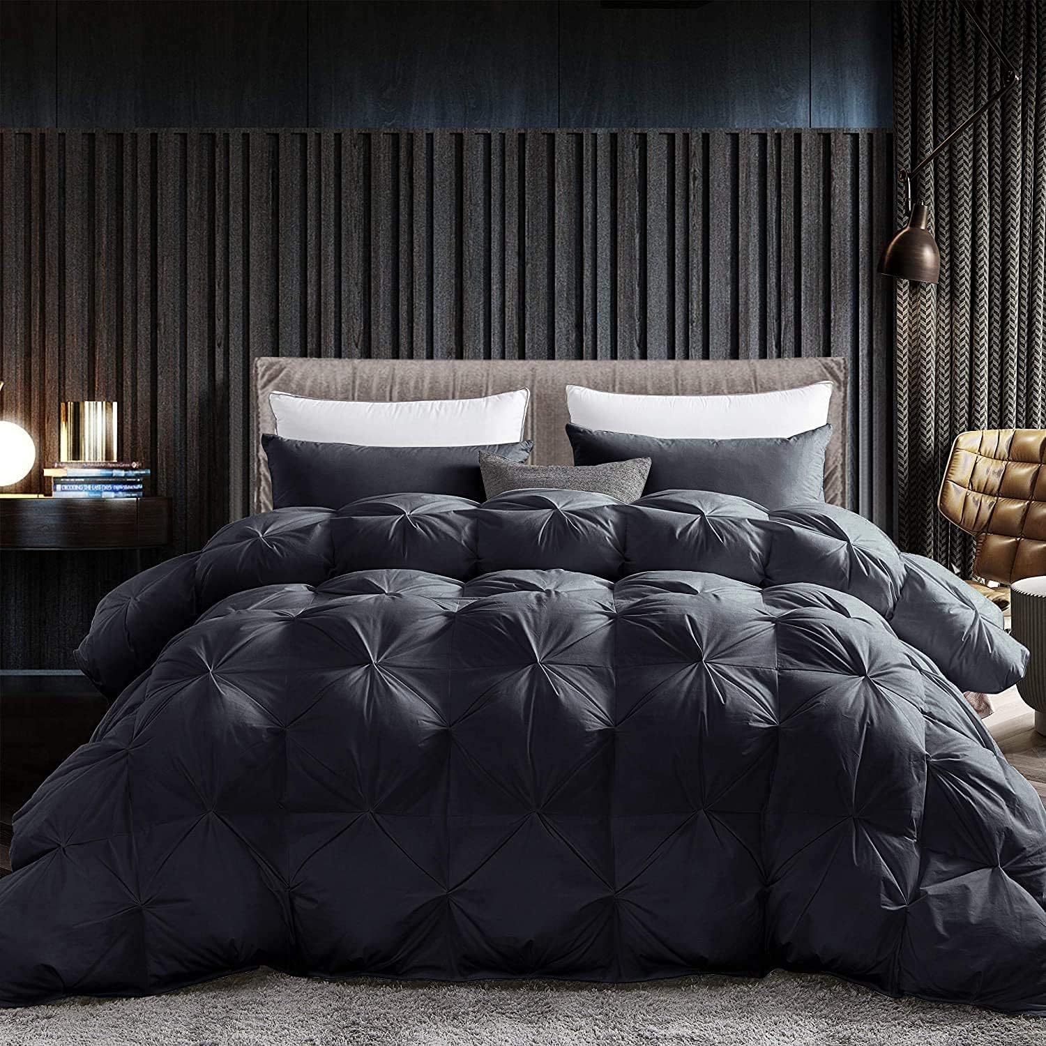 Luxurious Goose Down Feather Fiber Comforter, Exquisite Duvet Insert with Pinch...