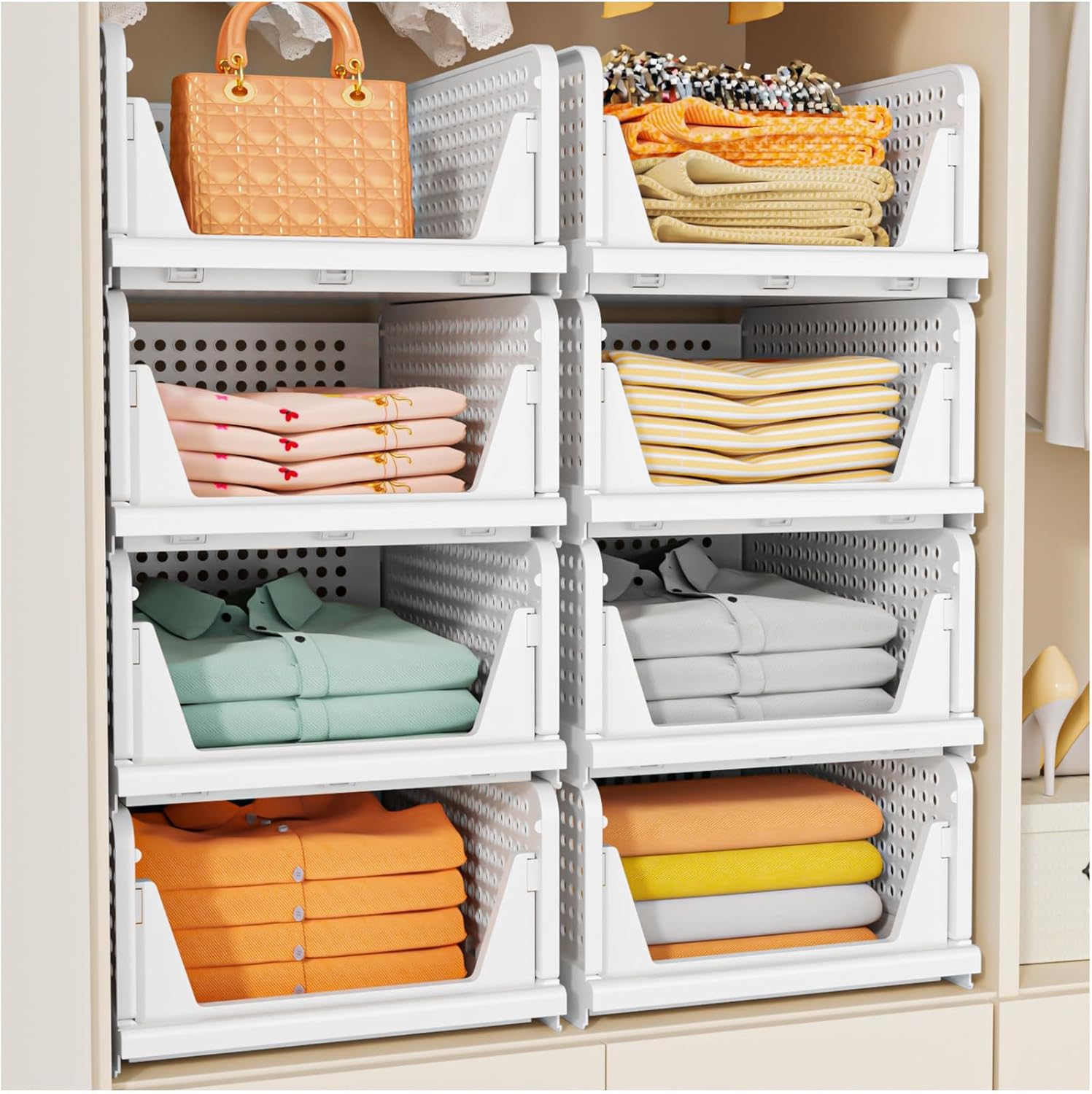 SNSLXH 5 Pack Wardrobe Storage Organiser, Stackable & Foldable Closet Organisers...