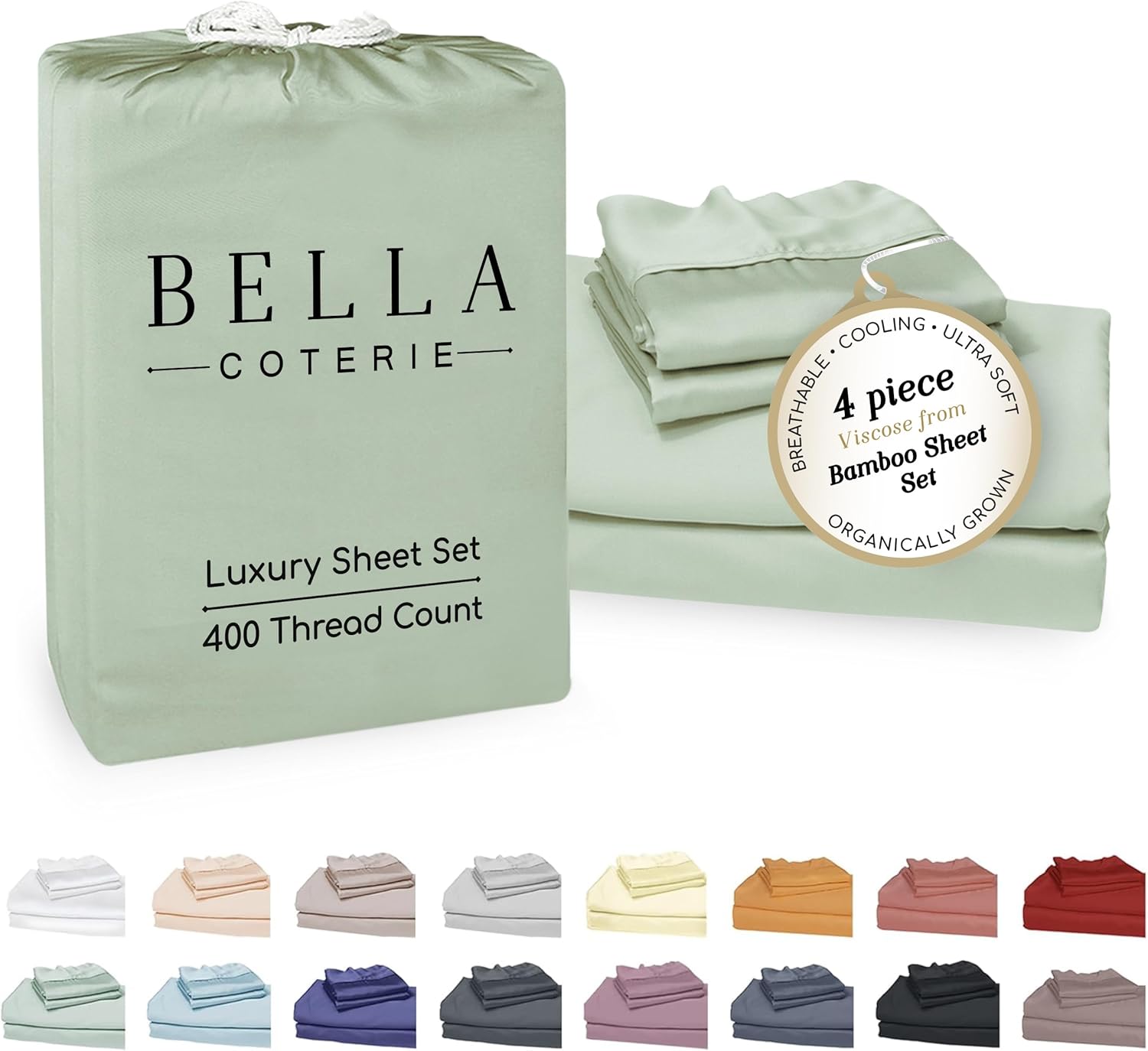 Exclusive Bella Coterie King Size Sheet Set, Lavish Bamboo Viscose Luxury Sheets...