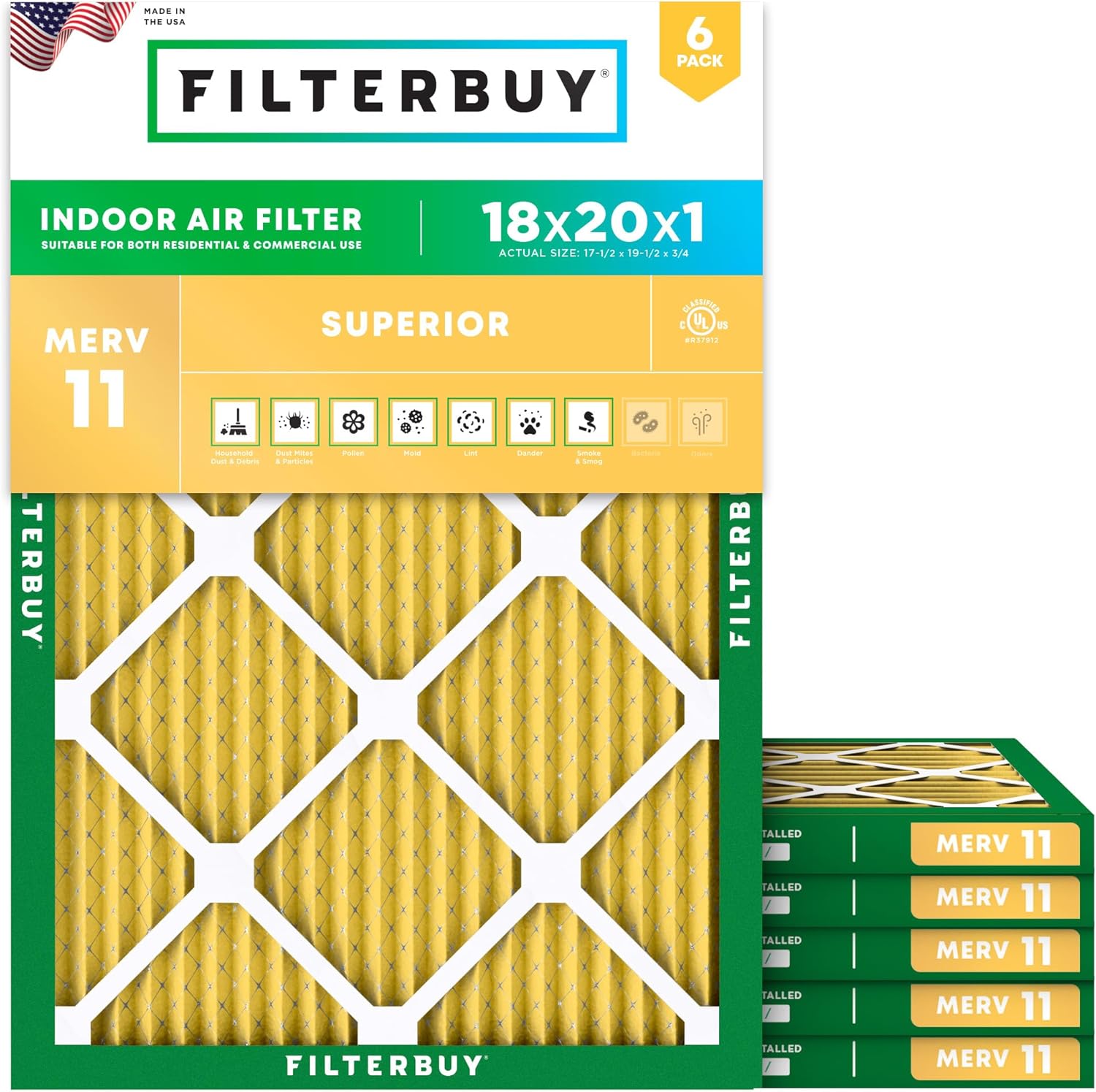 Filterbuy Air Filter, Superior Air Filter with MERV 11 for Pet Owners, High Perf...