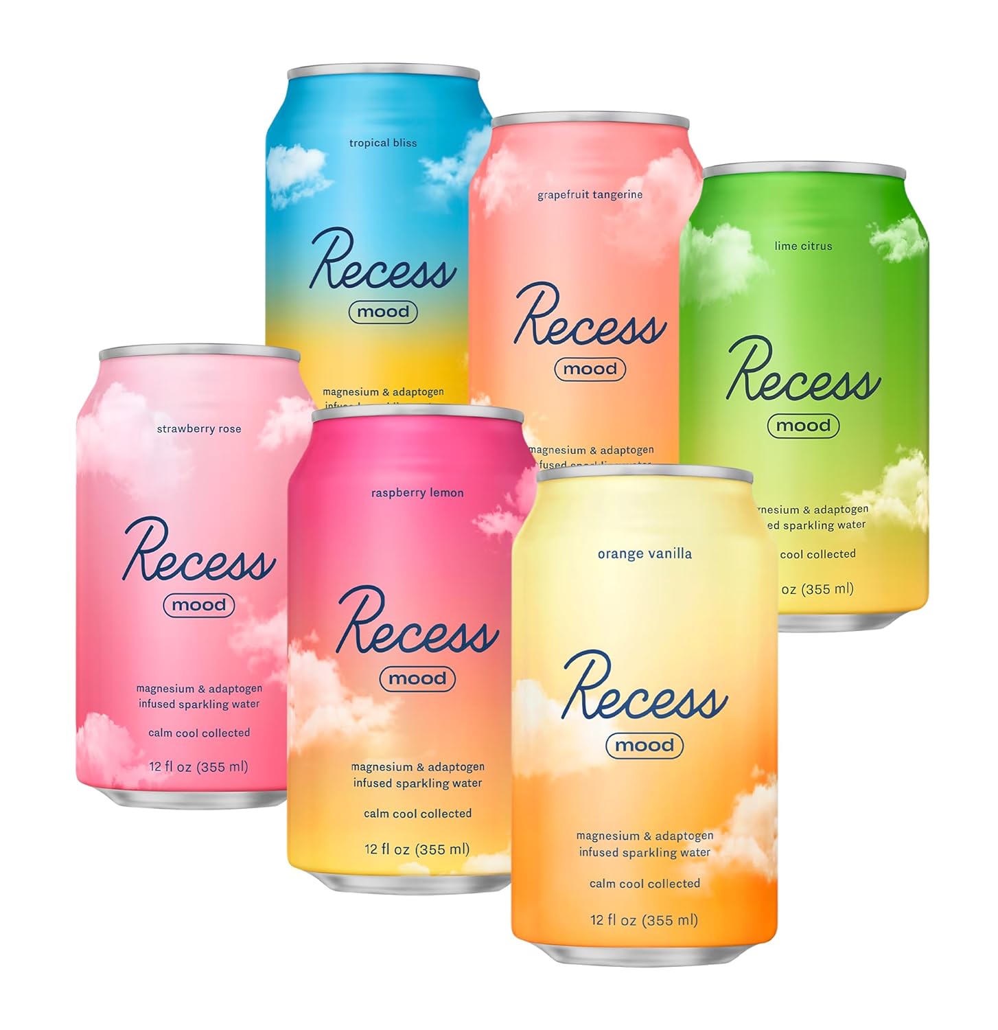 Recess Mood Magnesium Supplement Drink Calming Beverage, 12 Ounce (Variety Pack,...