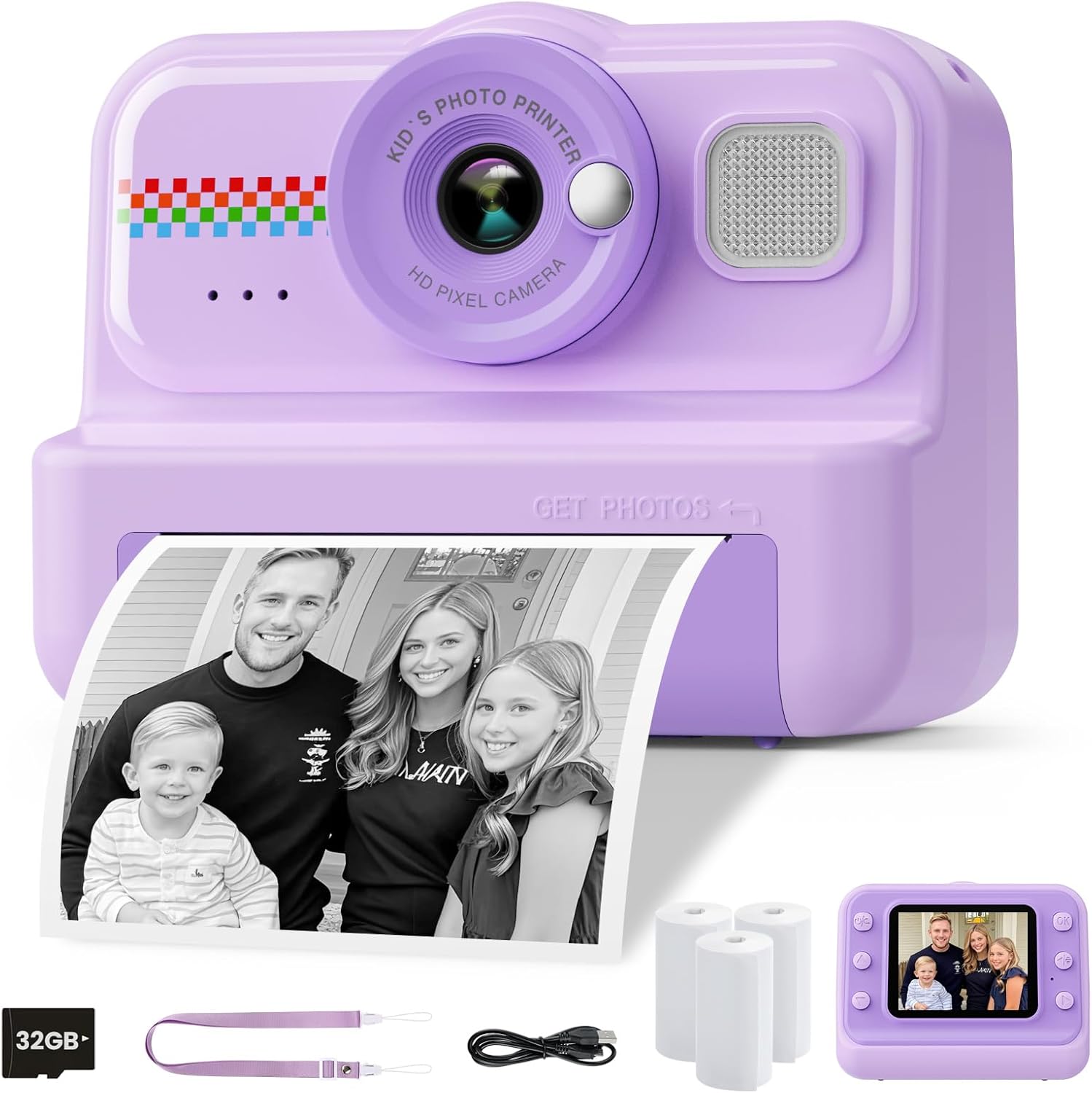 Kids Camera Instant Print, 1080P Instant Print Camera for Kids with 32GB Card &...