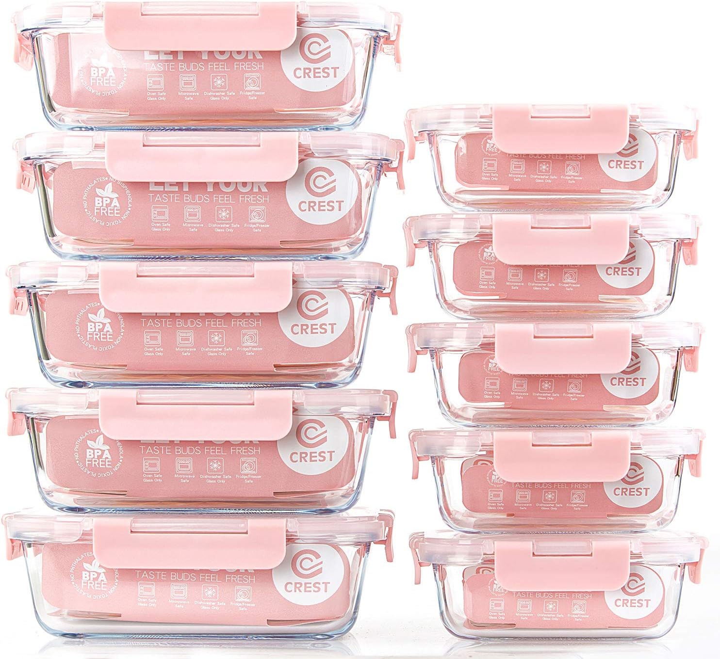C CREST 10 Pack Glass Meal Prep Containers