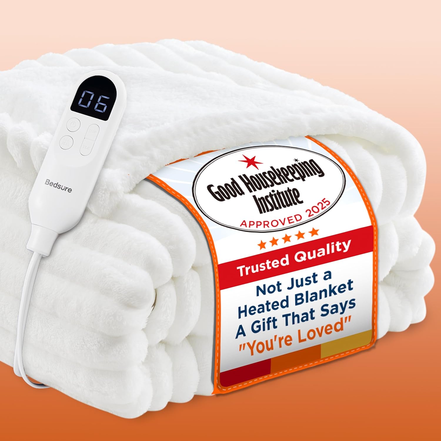 High-Quality Bedsure Striped Electric Throw Blanket, Special Chunky Ribbed Cream...