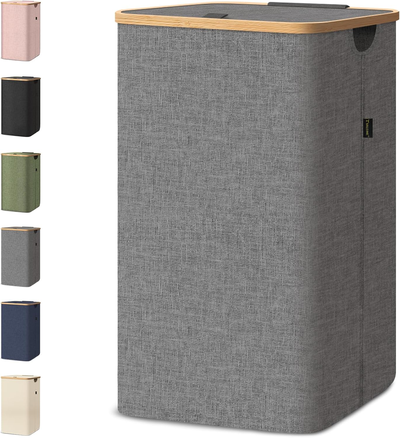 BALEINE Laundry Hamper with Lid, Tall Laundry Baskets with Bamboo Pull Handles,...