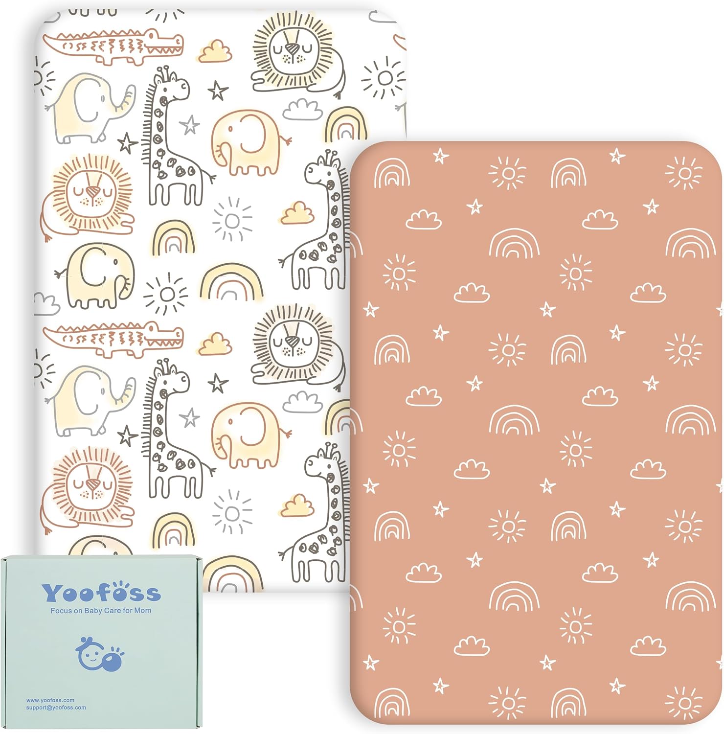 Yoofoss Fitted Travel Cot Sheets - 95 x 65cm, Breathable & Cozy, Elasticated, 2...