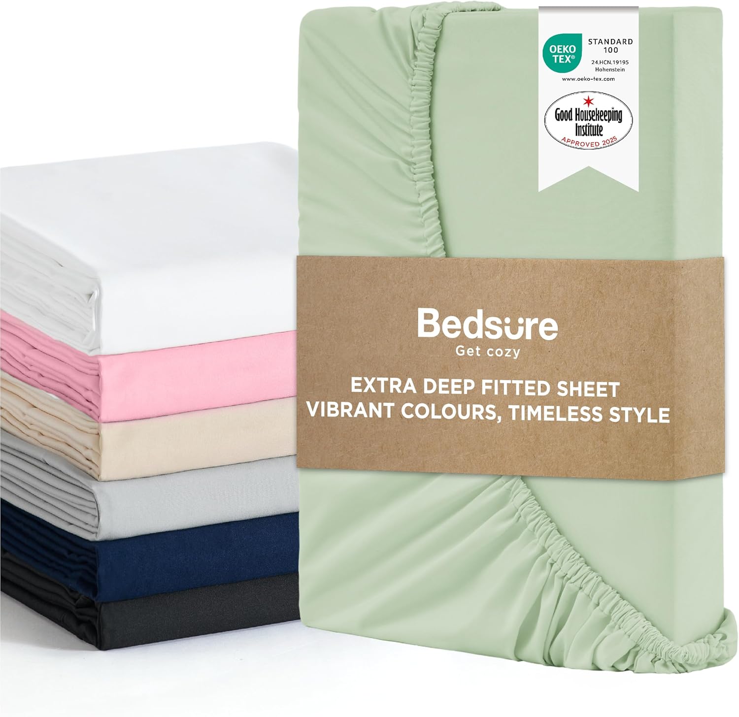 Bedsure Double Fitted Sheet, Special Bed Sheets with Extra Deep Pocket 16 Inches...
