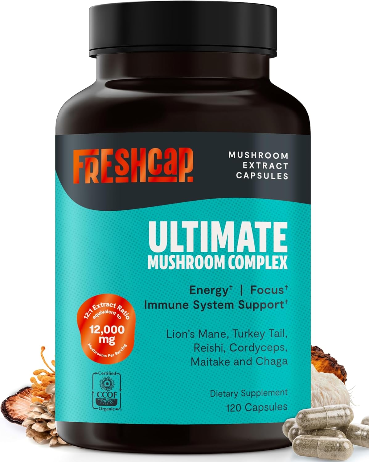 FreshCap Mushrooms Ultimate Mushroom Supplement 12,000mg - Mushroom Complex Caps...