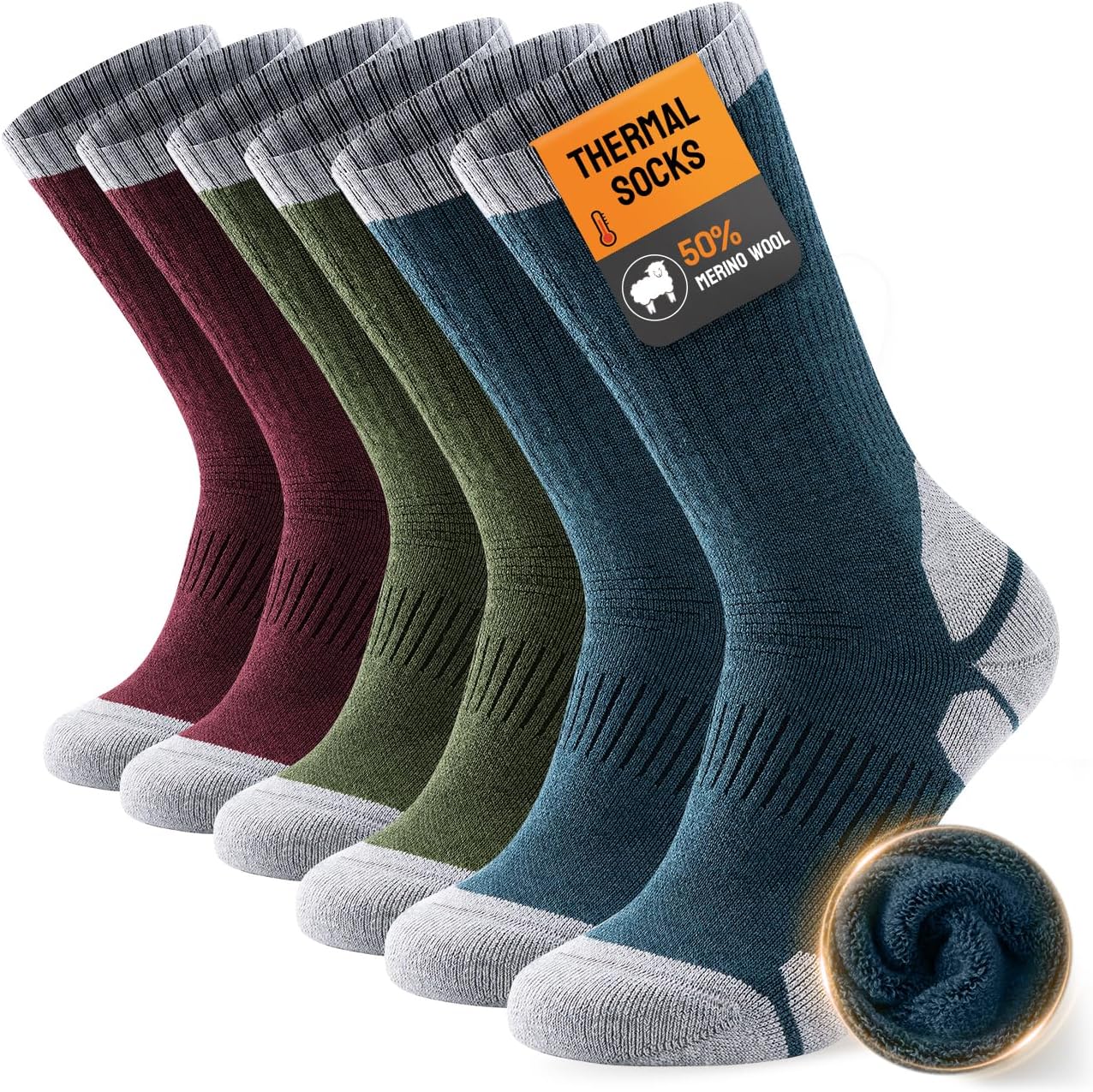 TANSTC Merino Wool Thermal Socks for Men & Women – Warm Thick Cushioned Crew Hik...