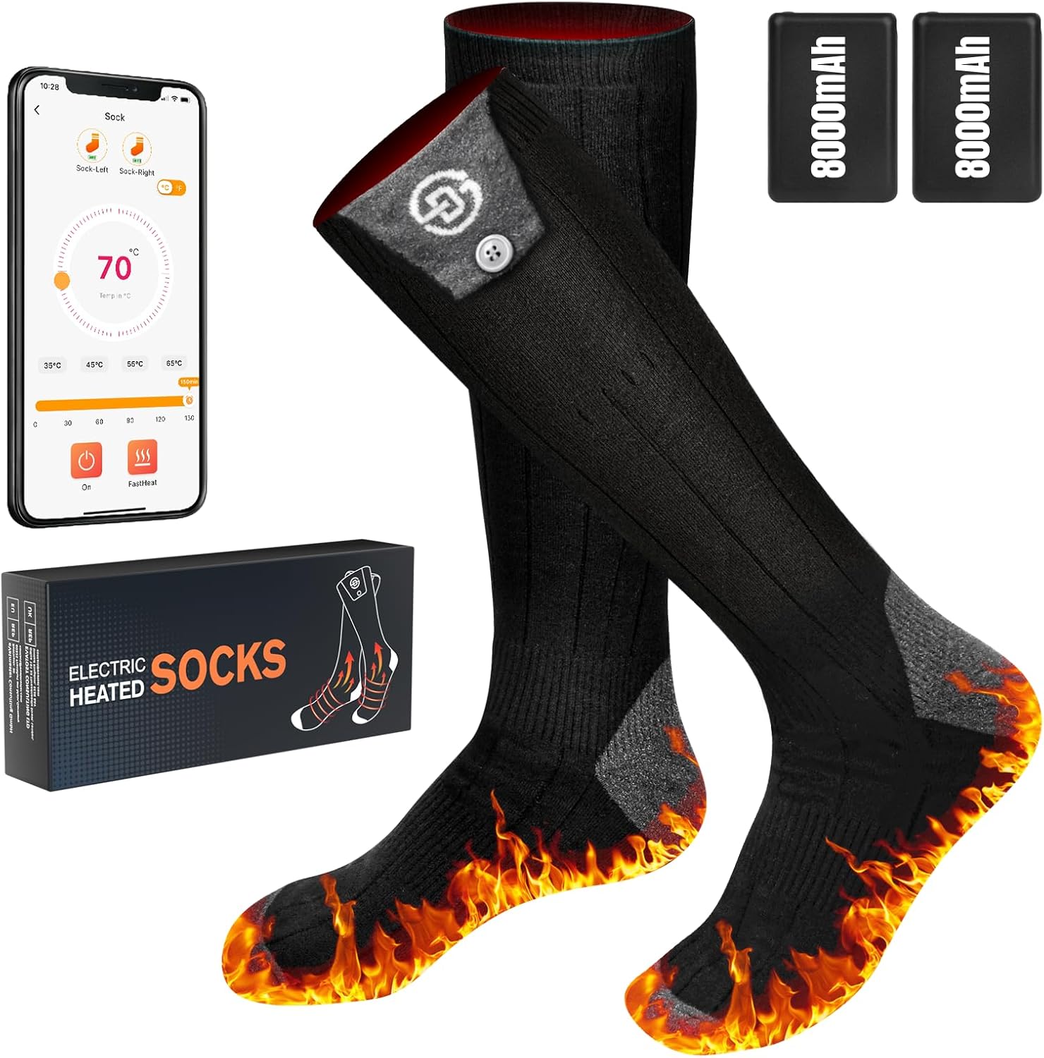 Heated Socks, Special 8000mAh Rechargeable Winter Foot Warmer, Smart Electric He...