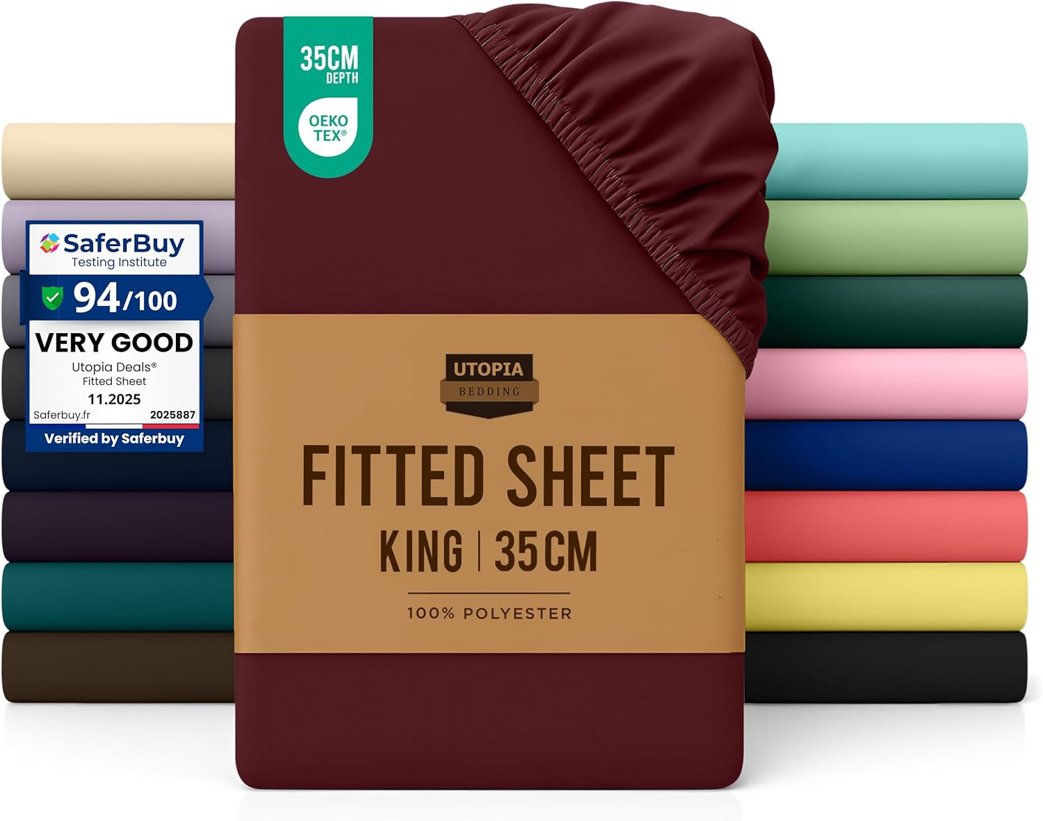 Utopia Bedding Fitted Sheet King, Burgundy - Deep Pocket 14 inch (35 cm) - Easy...