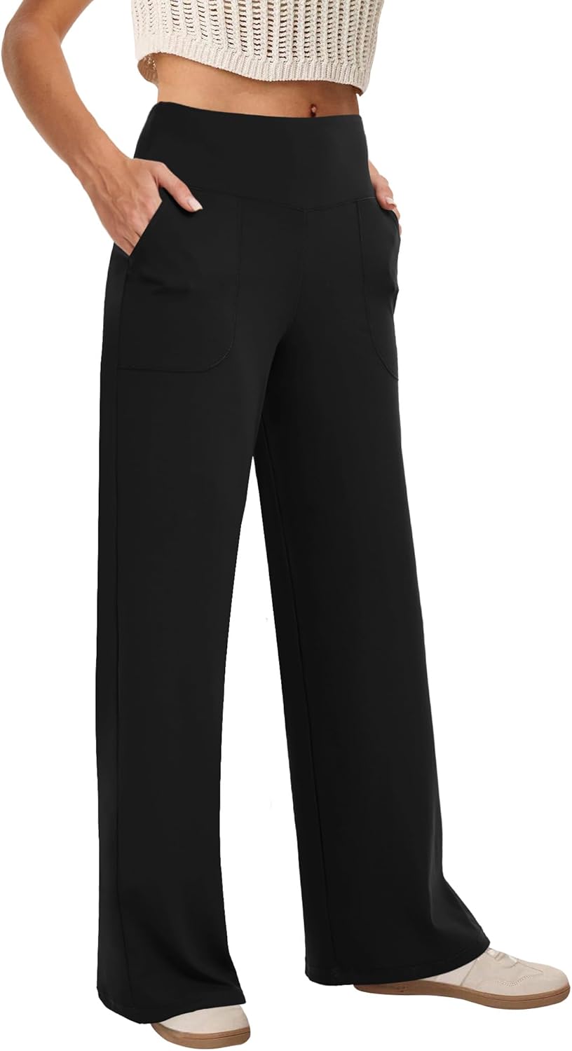 Wide Leg Pants Woman High Waist Yoga Pants with Pockets Loose Stretch Dress Work...