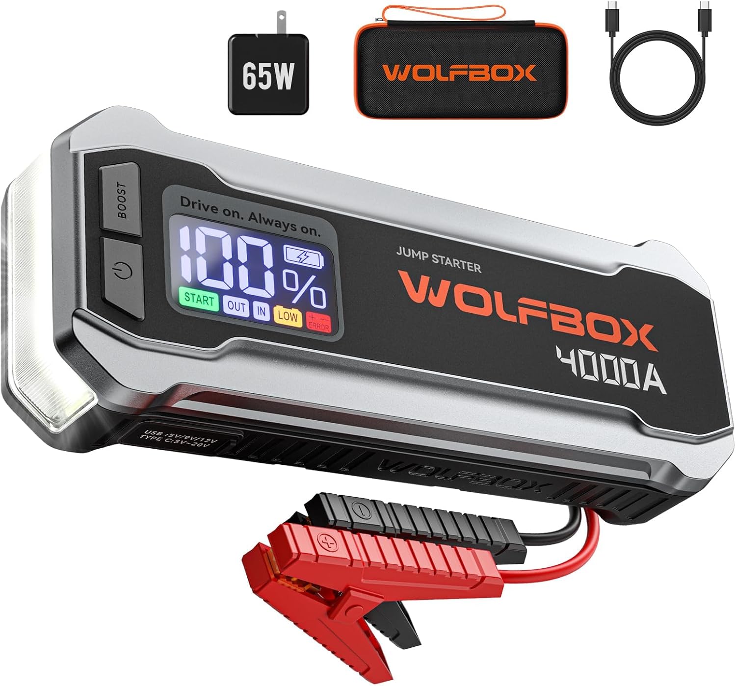 High-Power WOLFBOX 4000A Jump Starter, Special Jump Starter Power Pack With 12V...