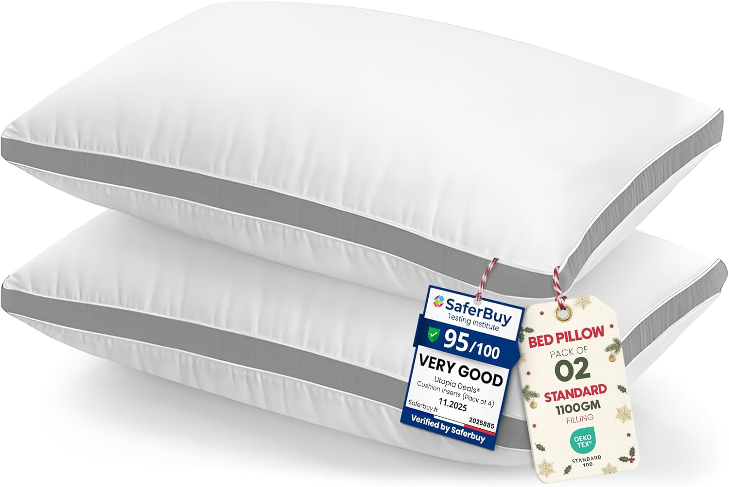 Utopia Bedding Standard Pillows, Special Hotel Quality Pillows with Brushed Fabr...