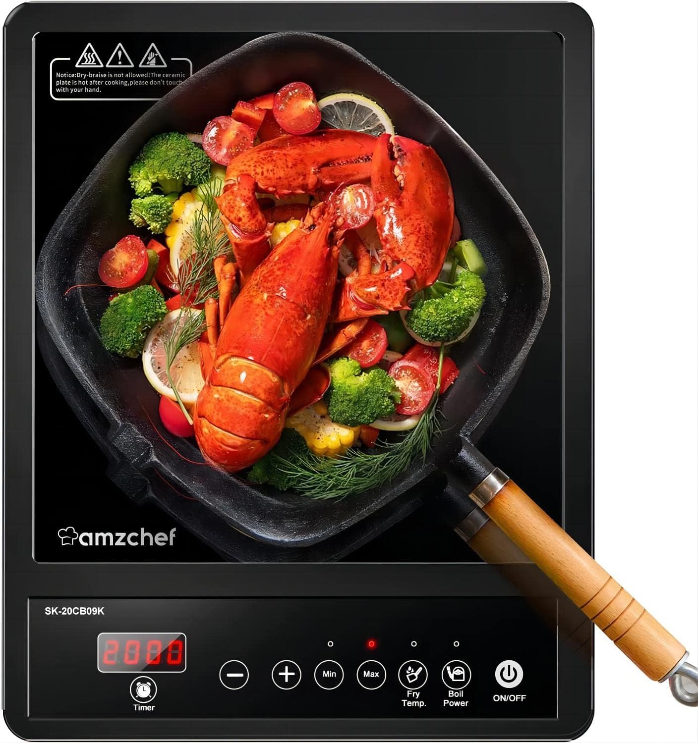 AMZCHEF Single Induction Hob, Portable Induction Hob, 10 Temperature Settings an...