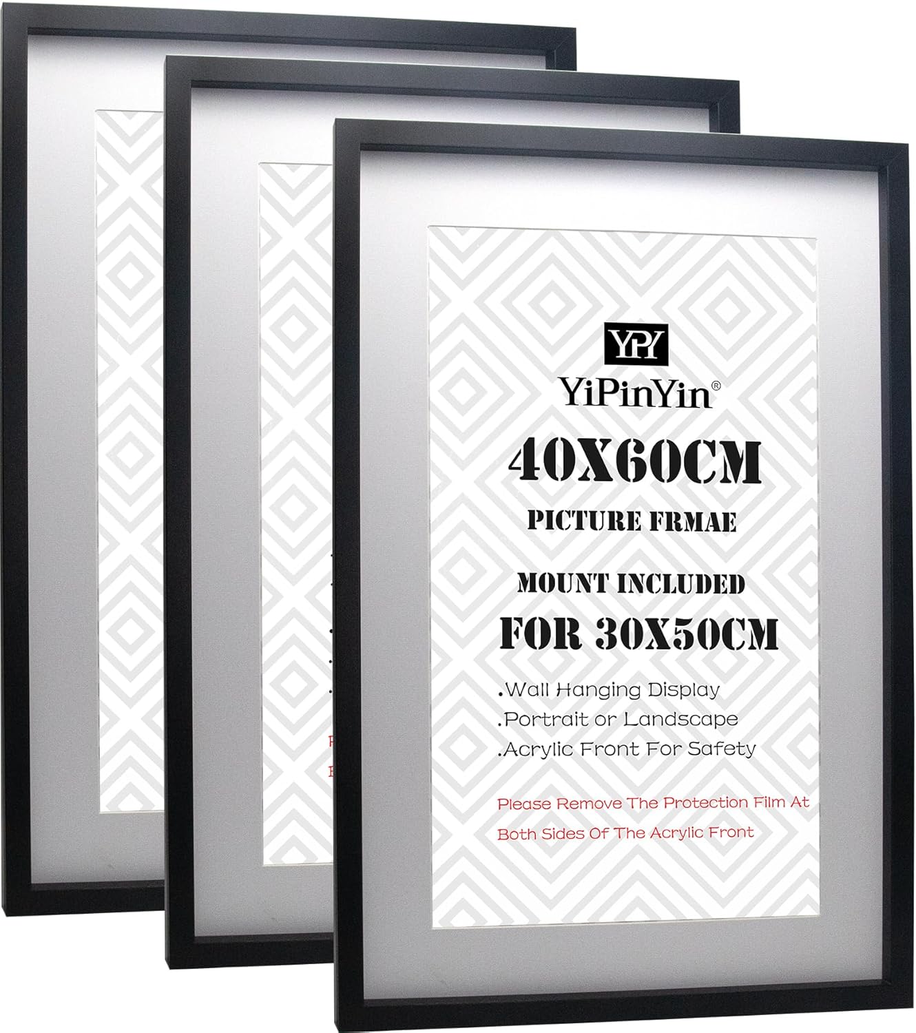 Affordable Black Boxed Picture Frames, Set of 3 Elegant Frames with Mounts for 3...