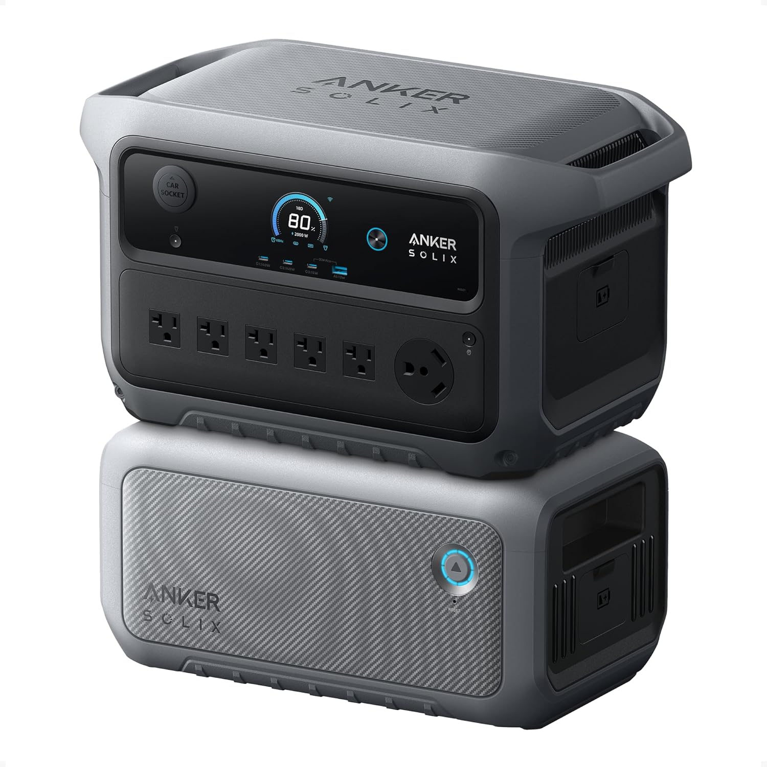 Anker SOLIX C2000 Gen 2 Portable Power Station with Expansion Battery, 2,400W (P...