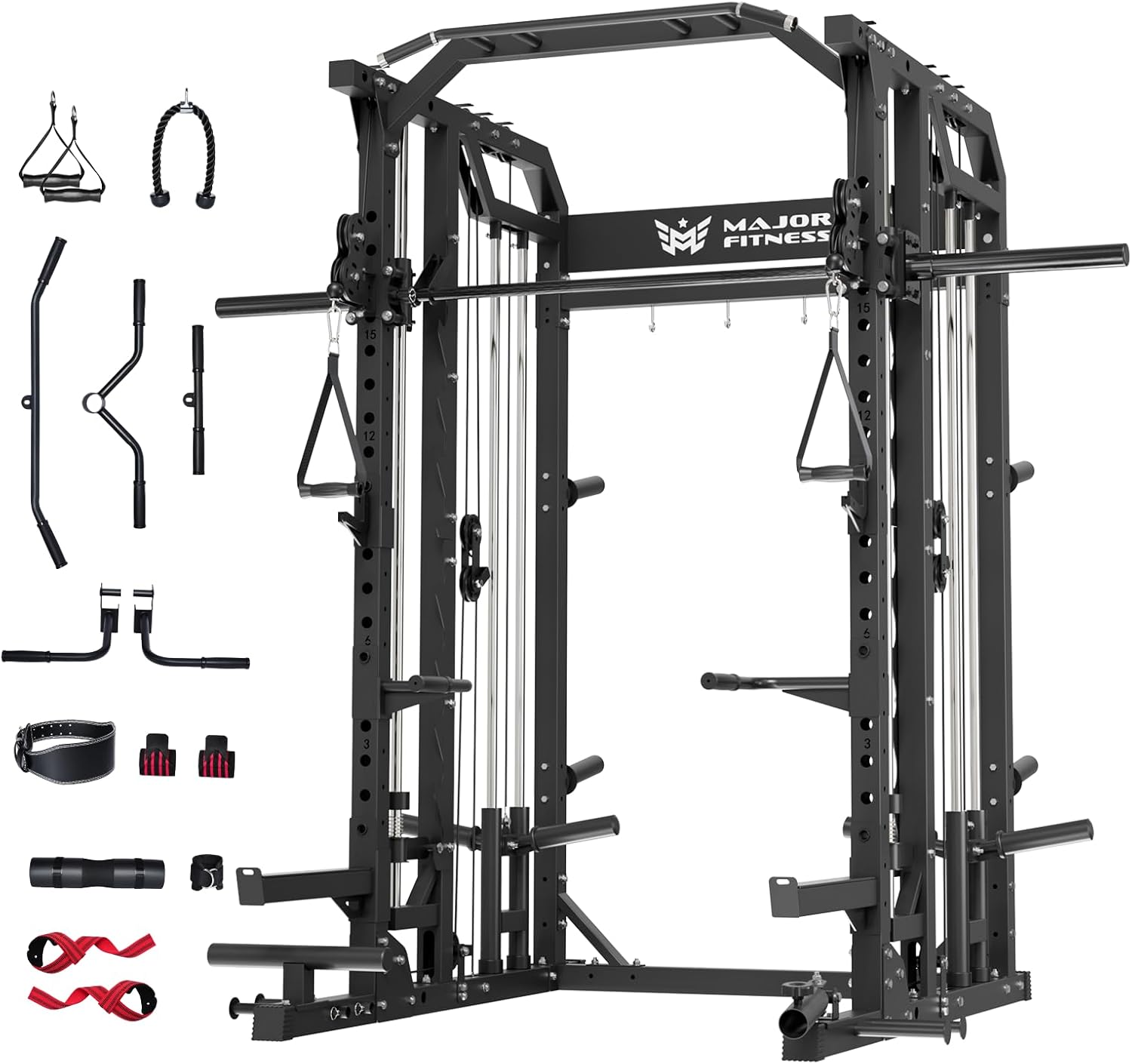 Major Fitness Drone2 Smith△ Machine – All-in-One Home Gym Squat Rack with Weight...