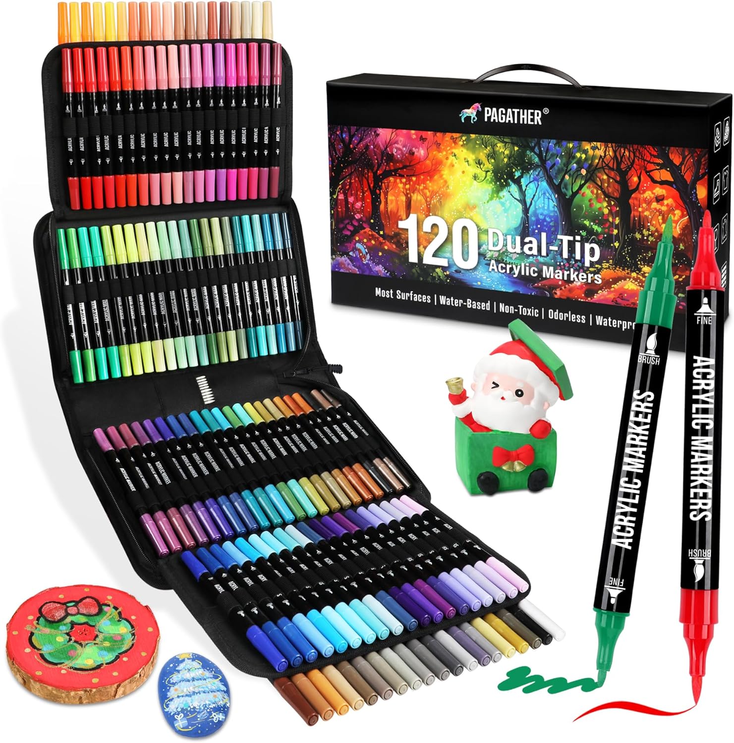 120 Colors Acrylic Paint Markers, Dual Tip Fine and Brush Tips Pens Contain 24 M...