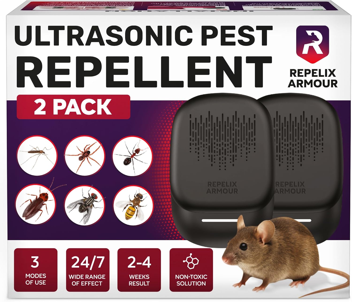 Efficient Indoor Ultrasonic Pest Repeller, Special Pack of 2 Pest Control Device...