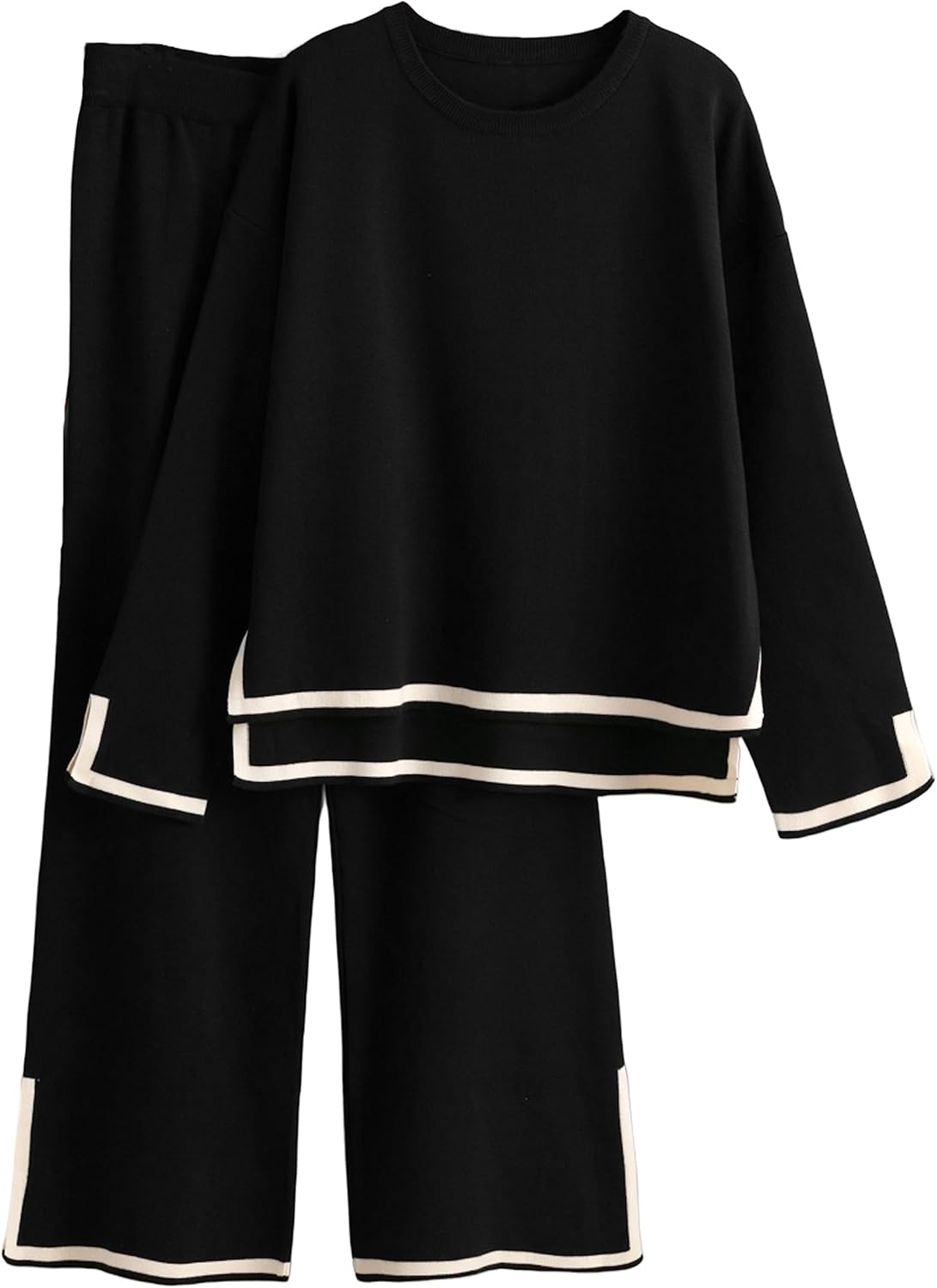 Tanming Women's 2 Piece Outfits Long Sleeve Knit Sweater Top Wide Leg Pants Loun...