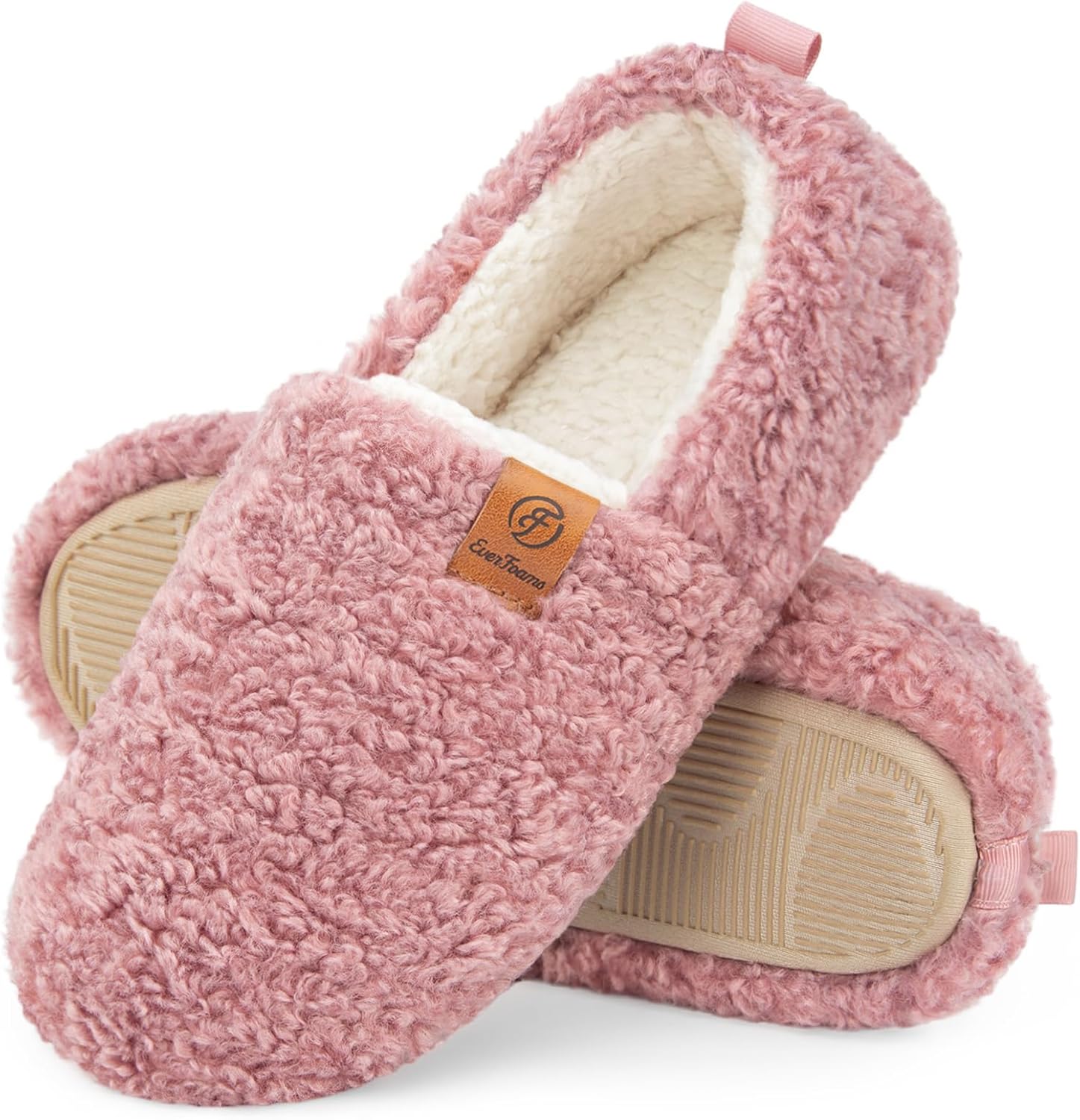 EverFoams Women's Fuzzy Full Slippers Soft Comfy Faux Shearling Memory Foam Indo...