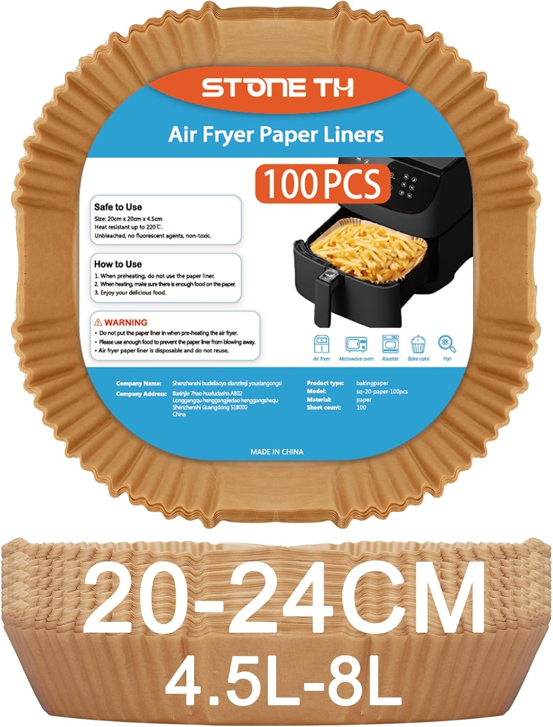 High-Quality Air Fryer Paper Liners, Special 100PCS 7.9 Inch Square Disposable P...