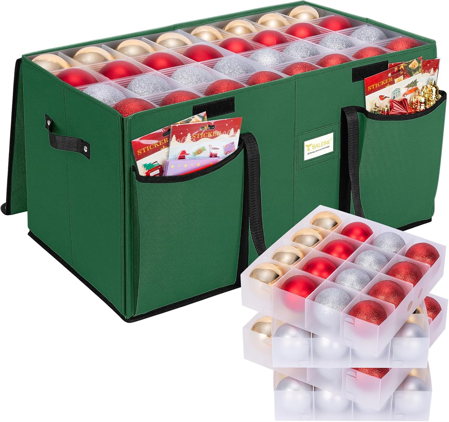 BALEINE Christmas Ornament Storage Box with Dividers, Premium Holiday Ornaments...