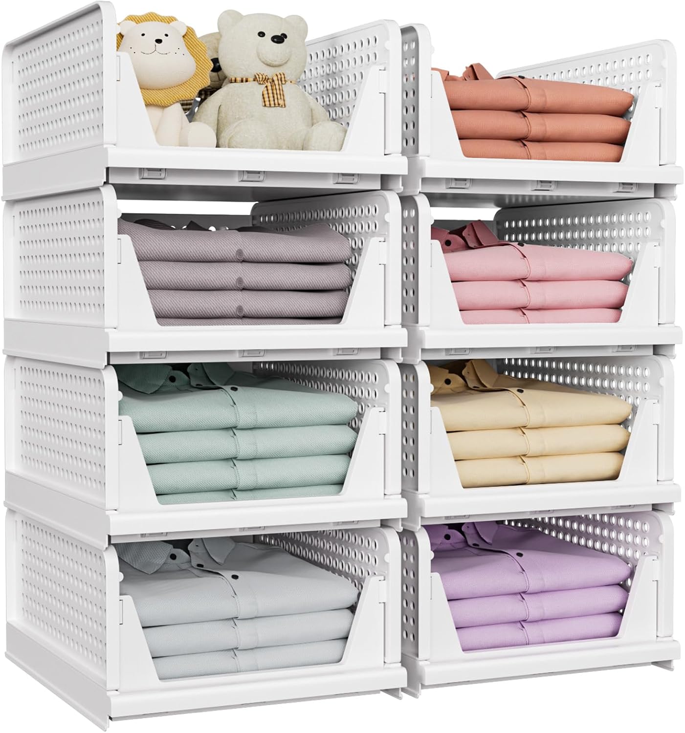 SNSLXH 8 Pack Stackable Closet Storage Boxes, Multifunctional & Foldable Closet...
