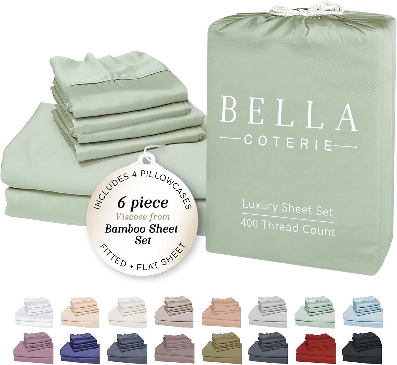 Bella Coterie 6 Piece Luxury Sheet Set, Premium King Size Sheets with 100% Organ...