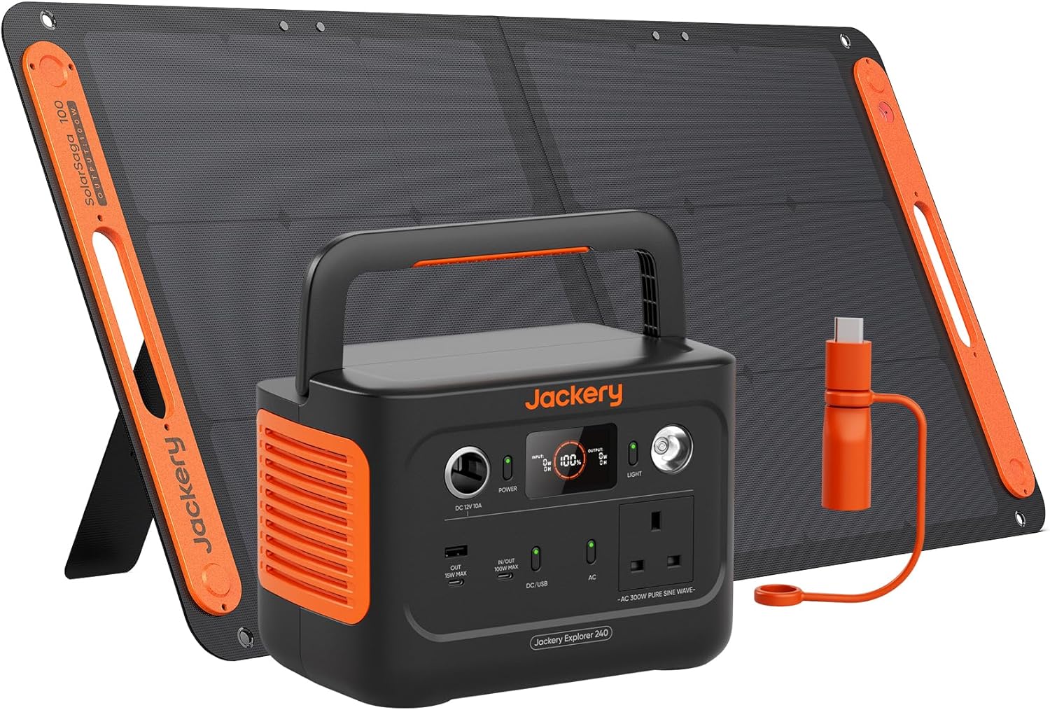 Jackery Solar Generator 240V2 with 100W Solar Panel & DC8020 to USB-C Adapter, 2...