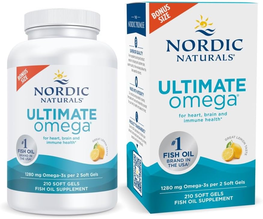 Nordic Naturals Ultimate Omega, Lemon Flavor - 210 Soft Gels - 1280 mg Omega-3 -...